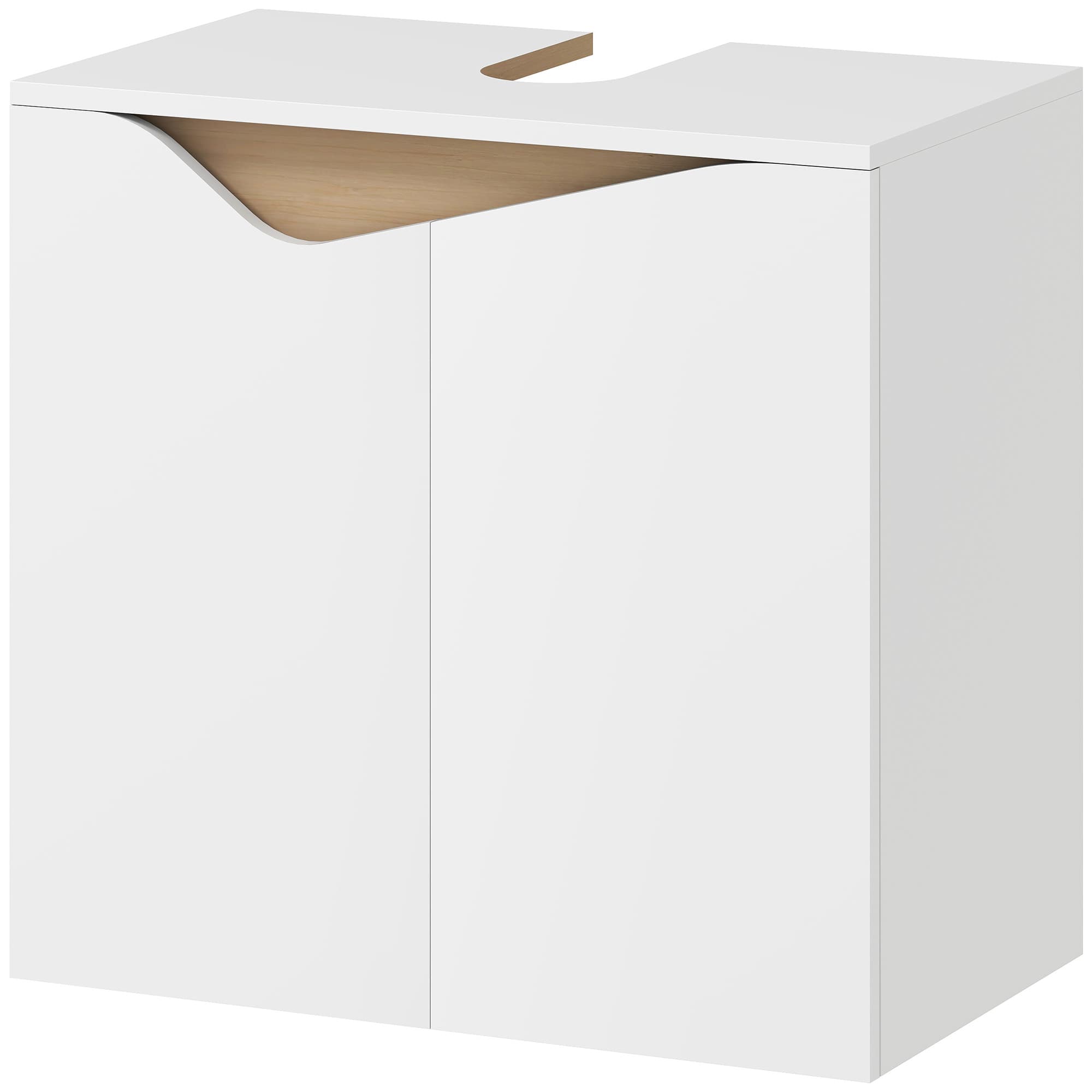 HOMCOM Meuble sous lavabo, meuble de salle de bain avec 2 portes à fermeture douce, 60 x 35 x 57,9 cm, blanc et bois naturel