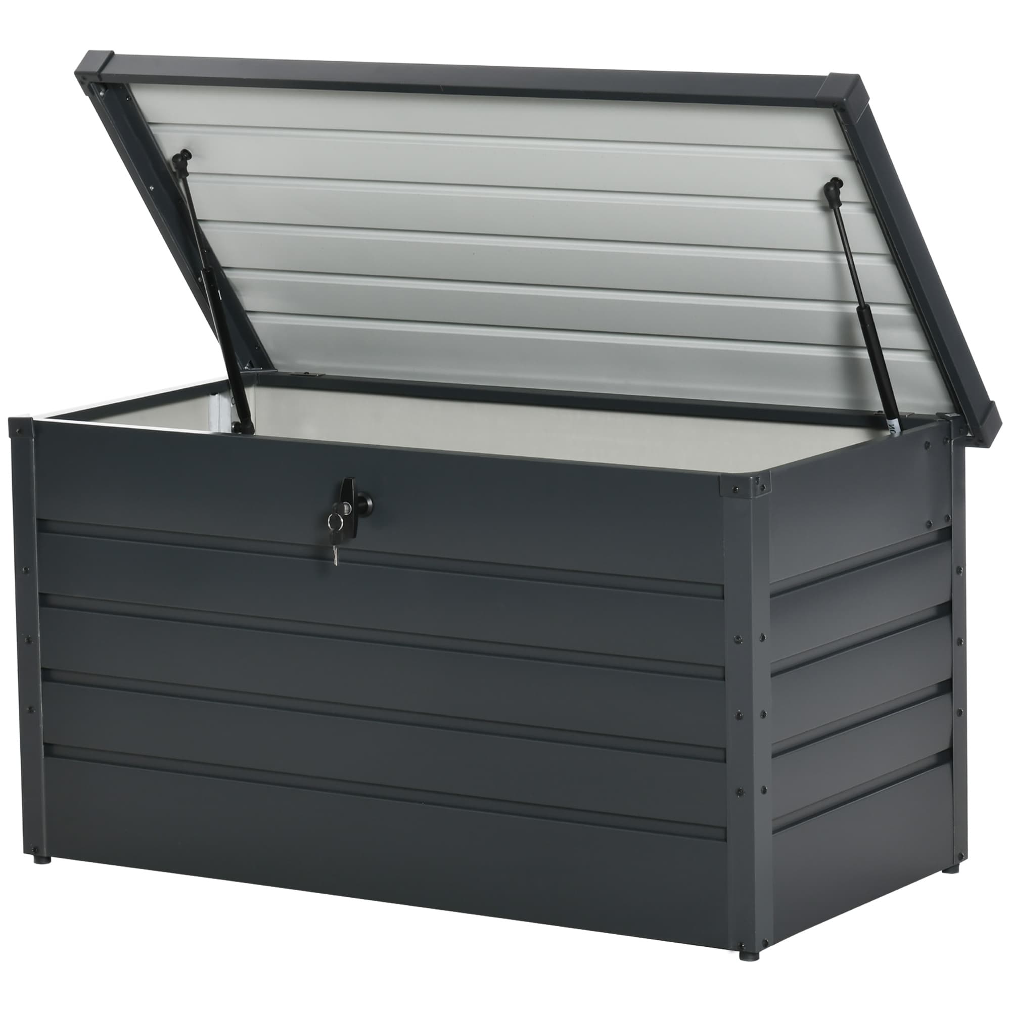 Outsunny Coffre de rangement exterieur XXL 311L coffre de jardin acier galvanisé verrouillable vérin à gaz 120x62x62cm gris foncé