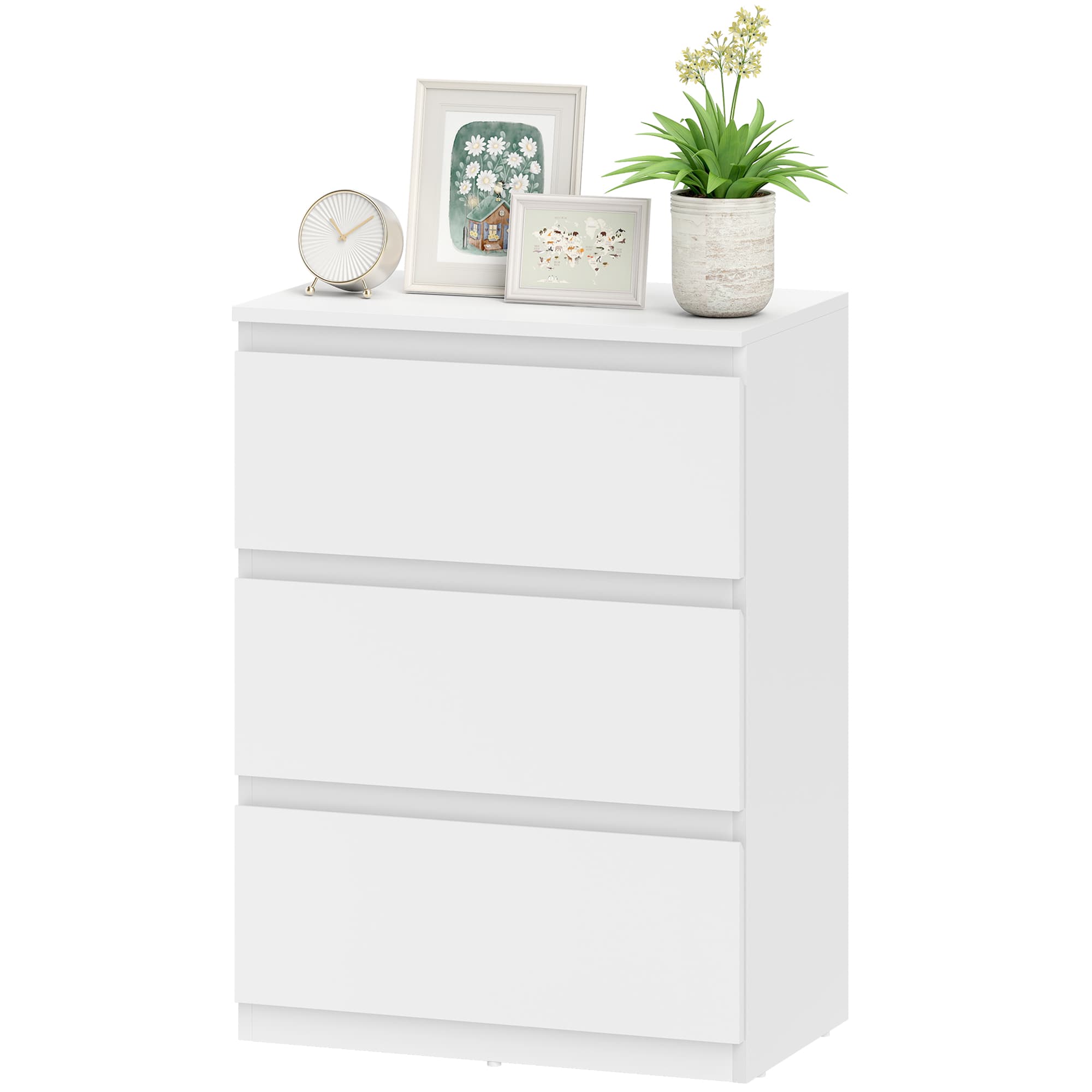 HOMCOM Commode à 3 tiroirs, meuble de rangement moderne pour la chambre, blanc
