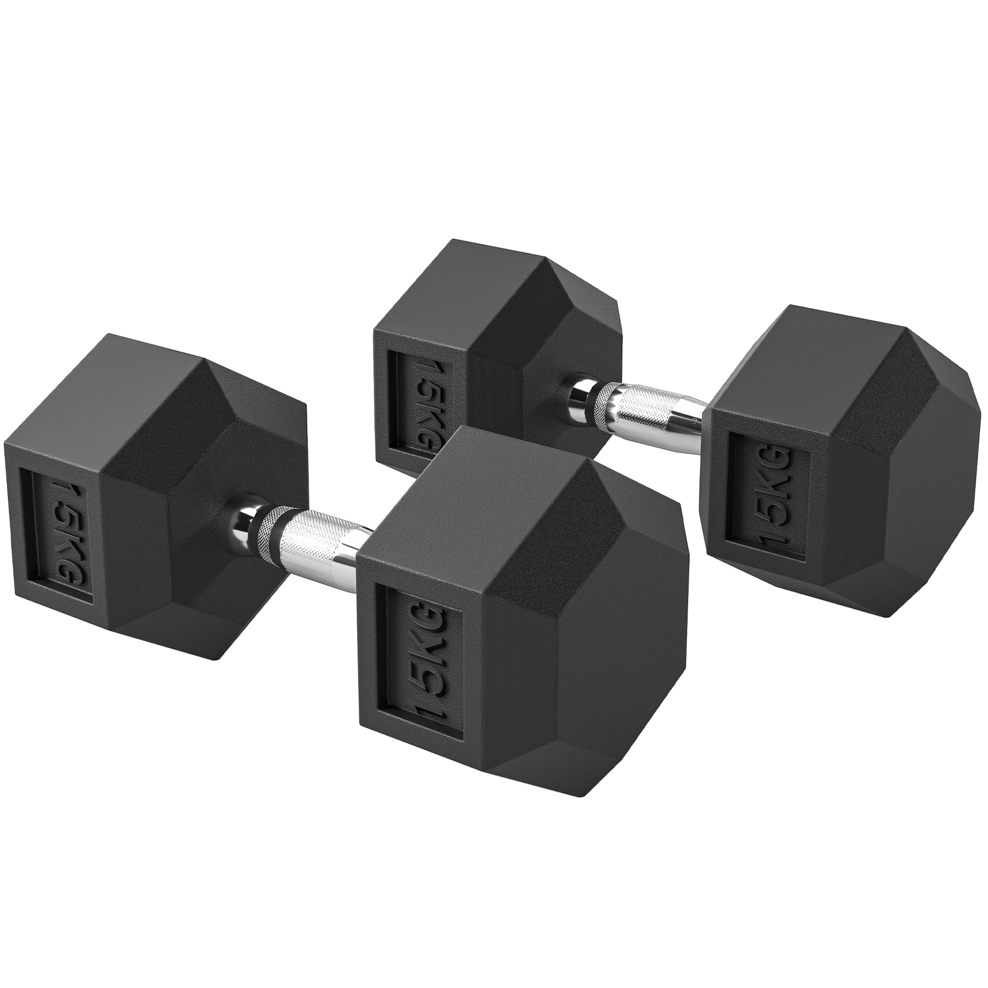 HOMCOM Lot de 2 Haltères Courtes Poids 30 kg, Haltère Hexagonale Entraînement Musculaire & Haltérophilie, Noir
