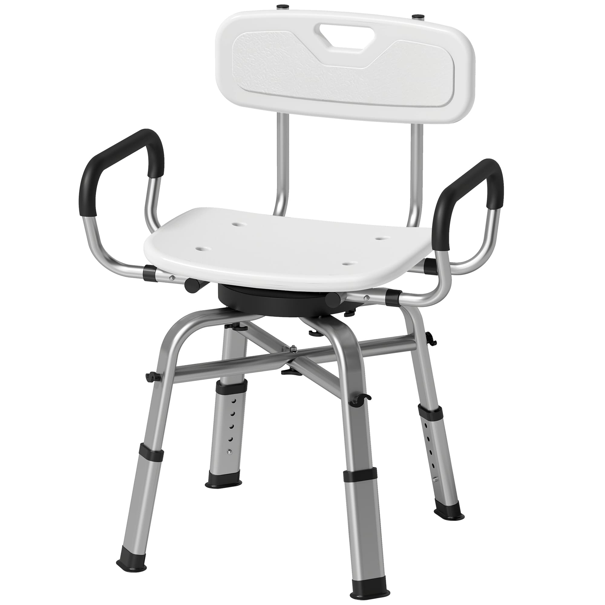 HOMCOM Chaise de Douche Pivotante à Hauteur Réglable avec Accoudoirs, Dossier, Capacité 150 kg, Blanc
