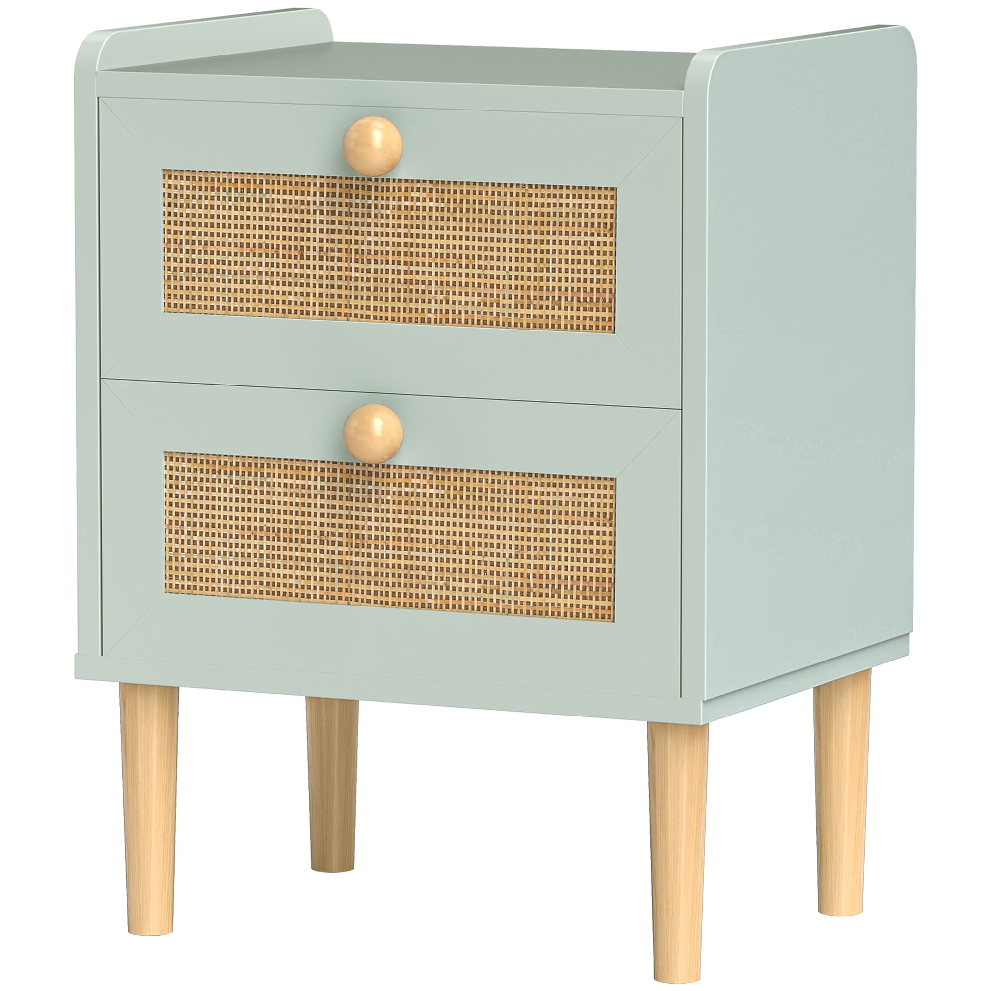 HOMCOM Commode design bohème en résine tressée avec 2 tiroirs, meuble de rangement 39,8 x 30 x 52,5 cm, vert olive
