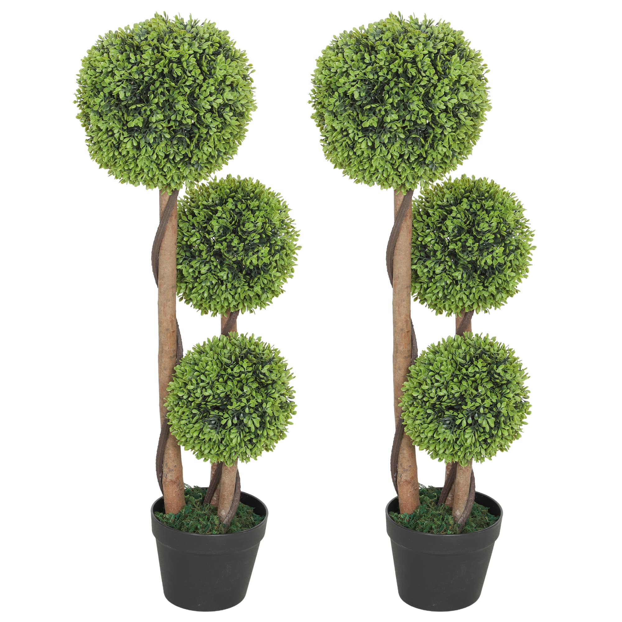 HOMCOM Ensemble 2 Plantes de Buis Artificielles à 3 Sphères, avec Pot et Fond Renforcé, Hauteur 90 cm, pour Intérieur et Extérieur