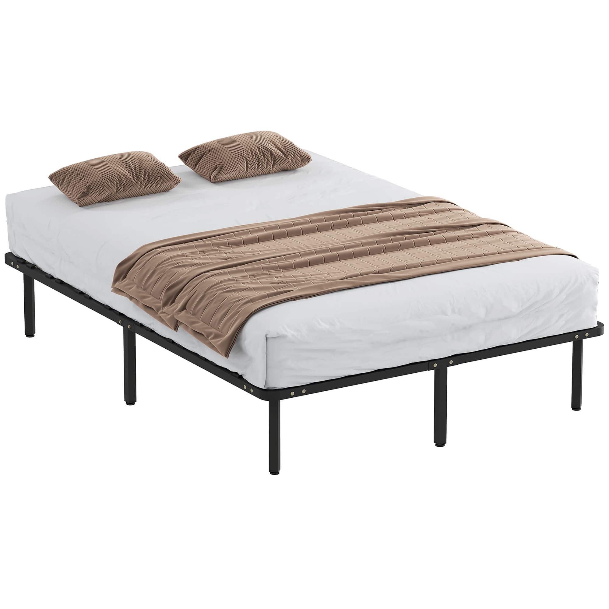 HOMCOM Cadre de lit 160 x 200 cm, lit 2 personnes avec sommier à lattes en bois massif et pied, avec rangement au-dessous, noir