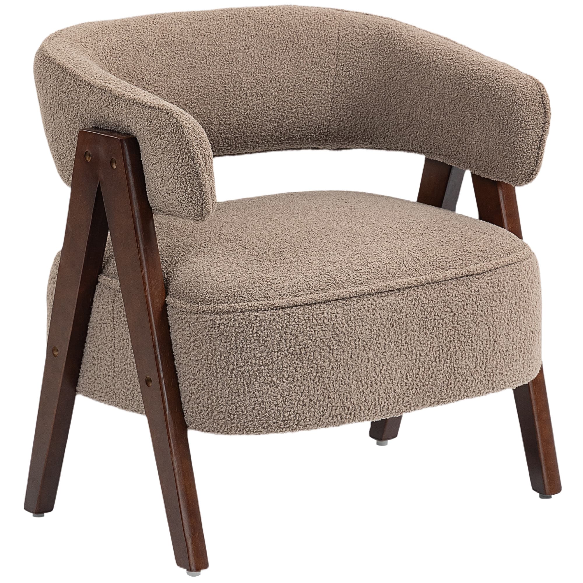 HOMCOM Fauteuil de salon en tissu bouclette, chaise rembourrée, assise large, dossier ergonomique, 70 x 64 x 71 cm, marron