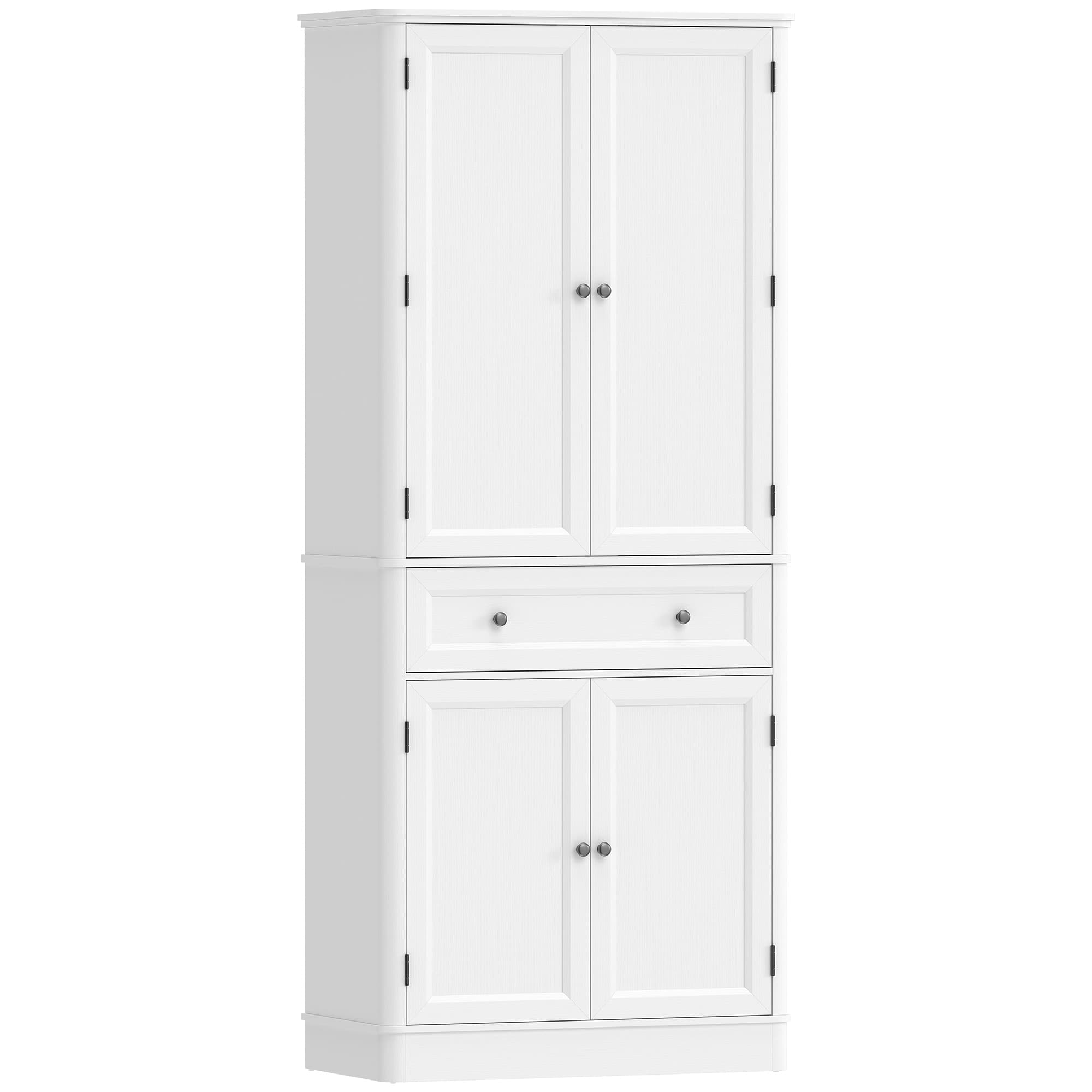 HOMCOM Armoire de cuisine avec 4 portes, tiroir et étagères réglables pour cuisine, 80 x 39,5 x 186,4 cm Blanc