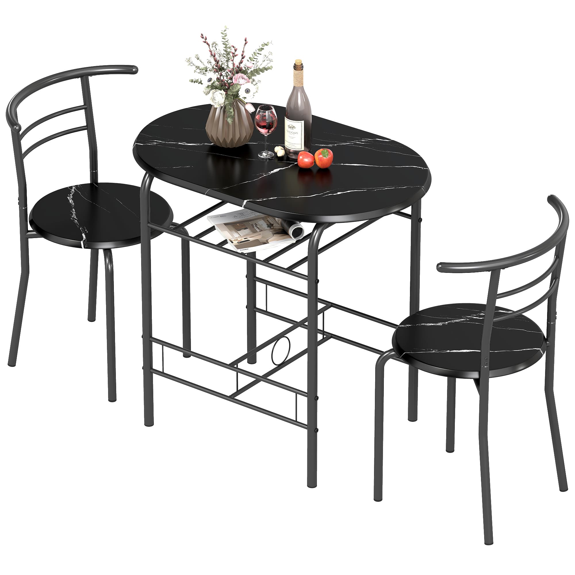 HOMCOM Ensemble table moderne avec 2 chaises pour salle à manger, ensemble 3 pièces mobilier gain de place pour cuisine, balcon, restaurant ou bar, Marron et Noir