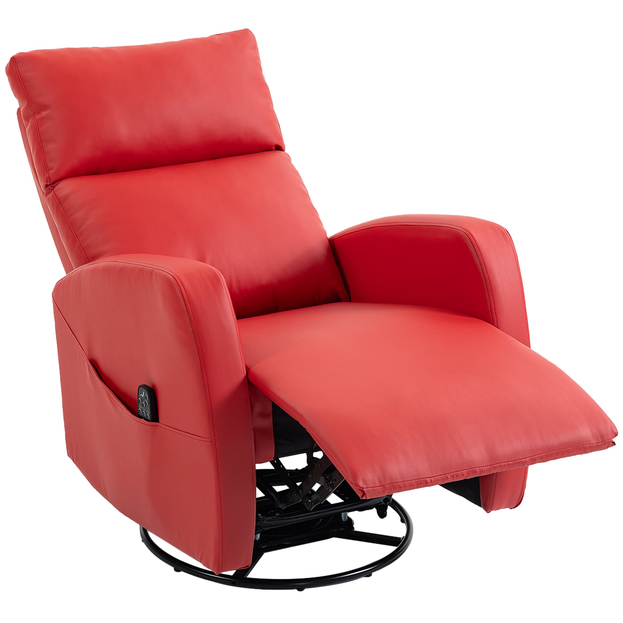 HOMCOM Fauteuil Massant Inclinable Chauffant, Pivotant en PU avec Repose-pieds et Télécommande, Rouge