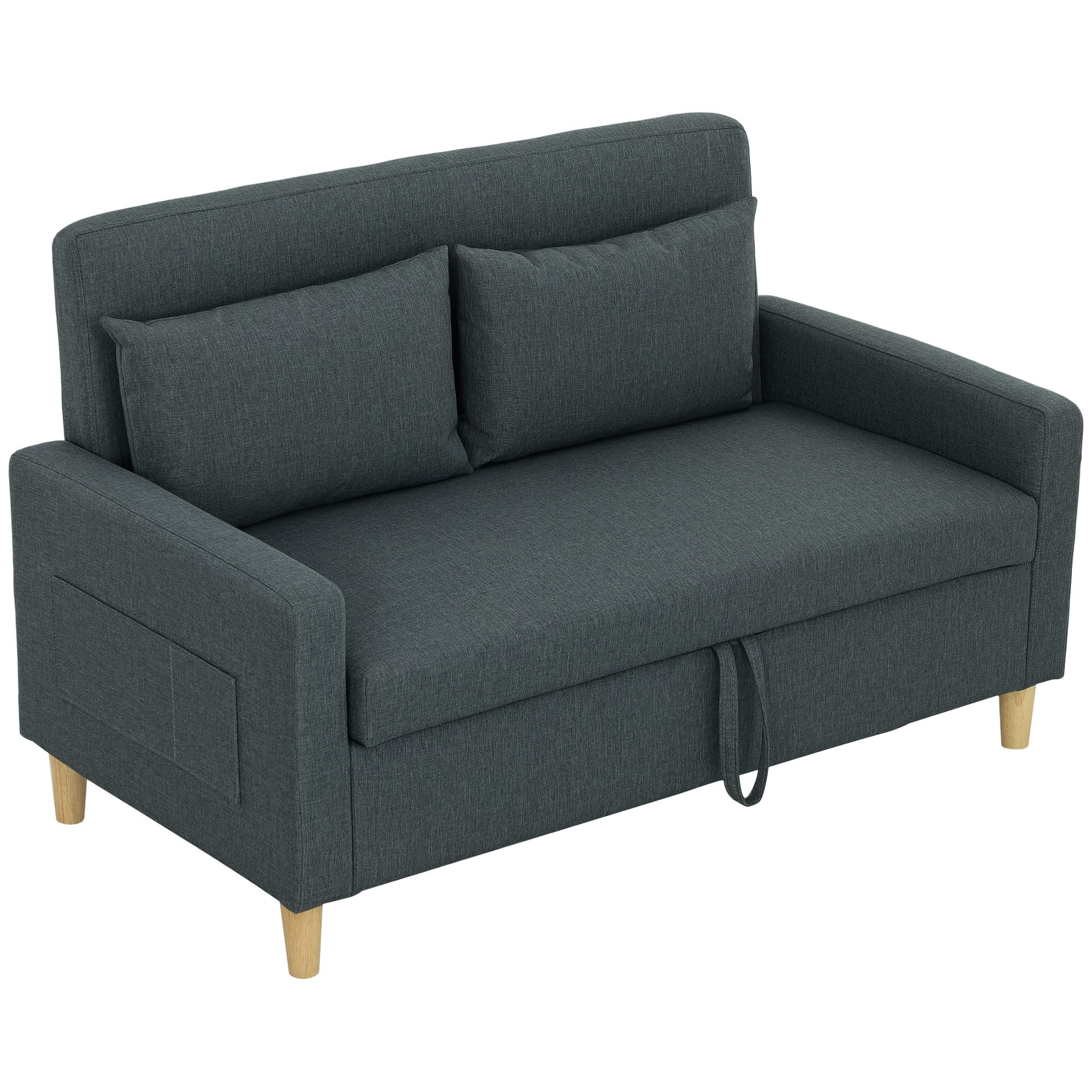 HOMCOM Canapé 2 Places en Tissu Effet Lin avec 2 Coussins Amovibles et Espace de Rangement, Gris foncé