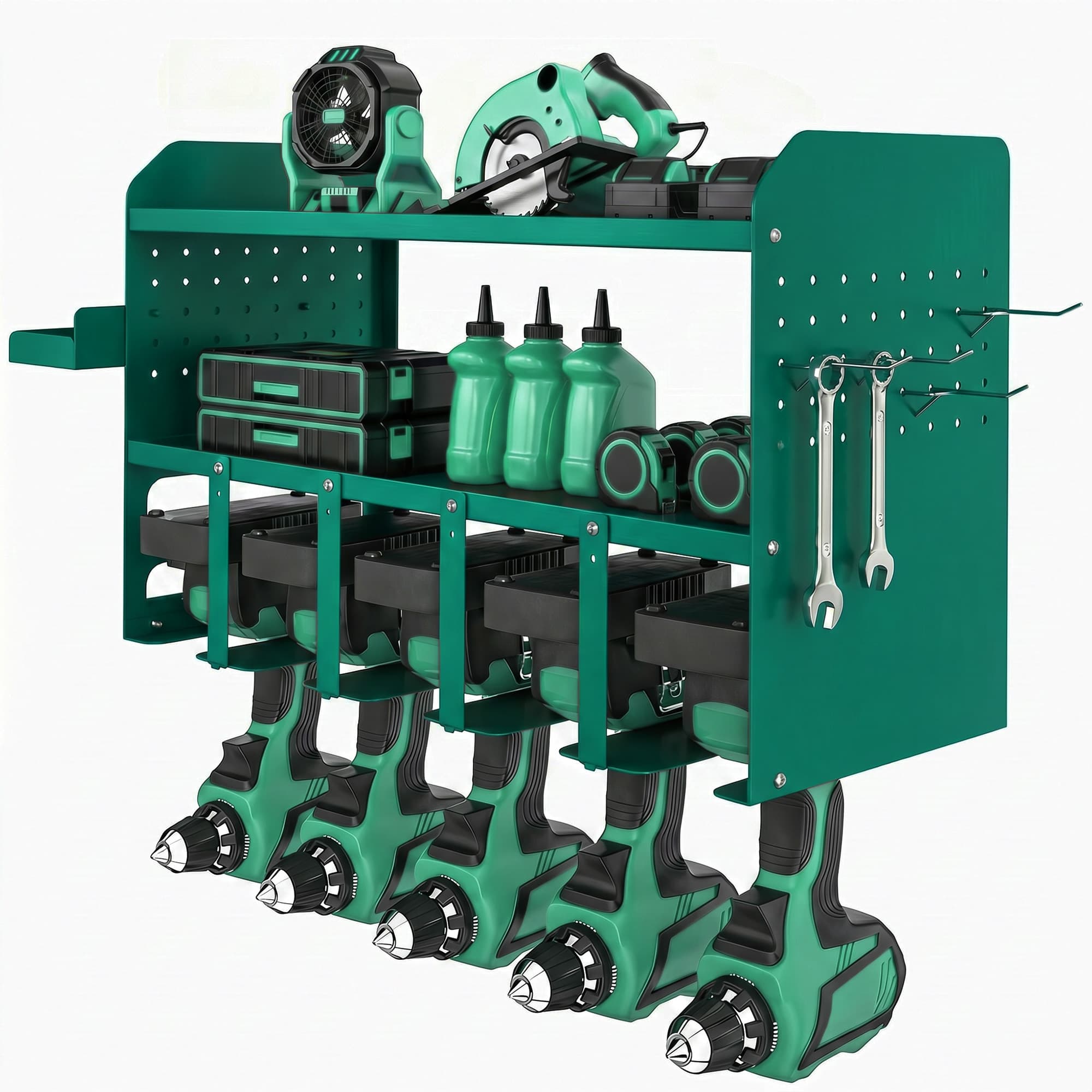 Outsunny Porte-outils, support pour 5 perceuses électriques avec plateau latéral.