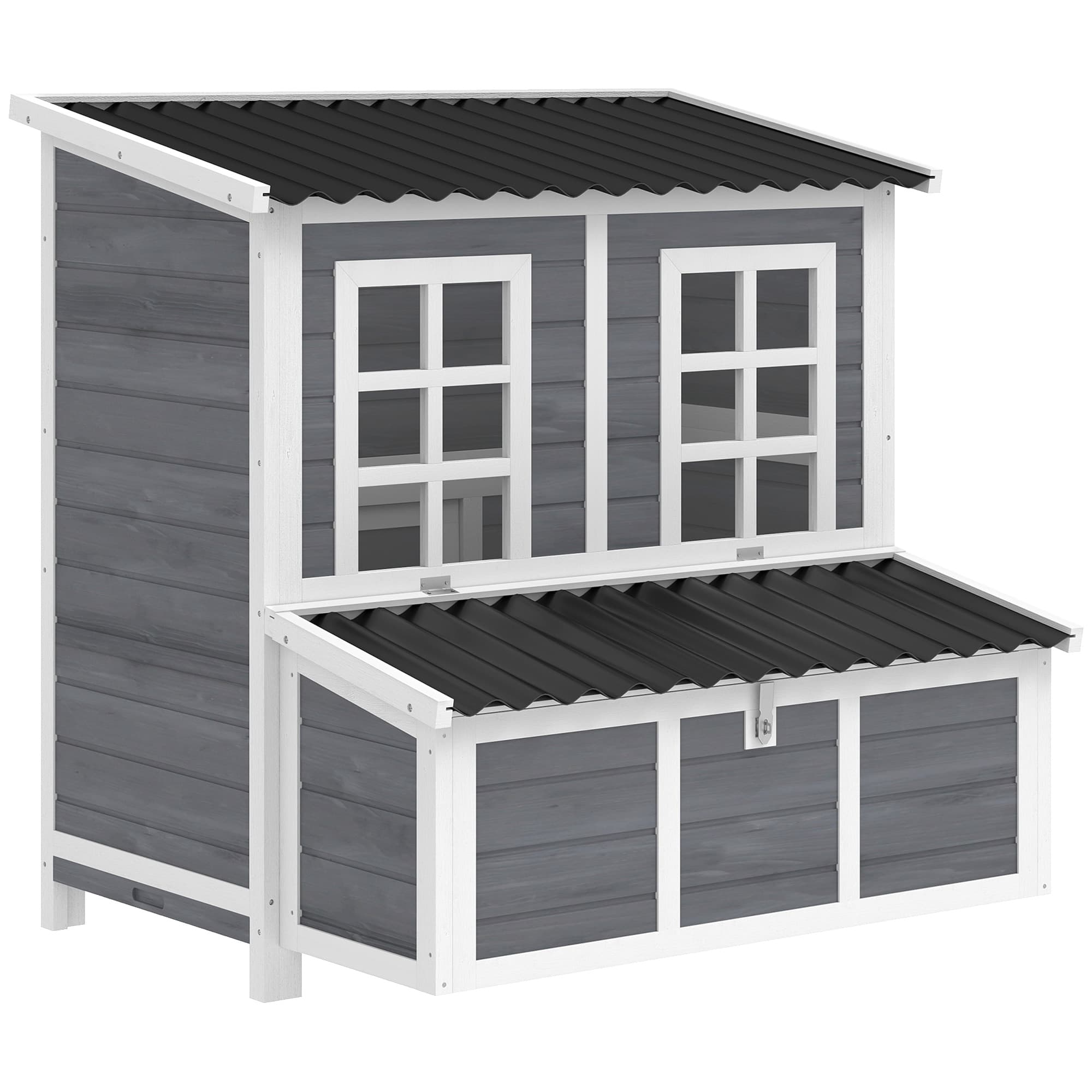 PawHut Poulailler en bois XL avec nichoir 3 compartiments tiroir amovible toit imperméable porte-rampe 100x86x100cm gris