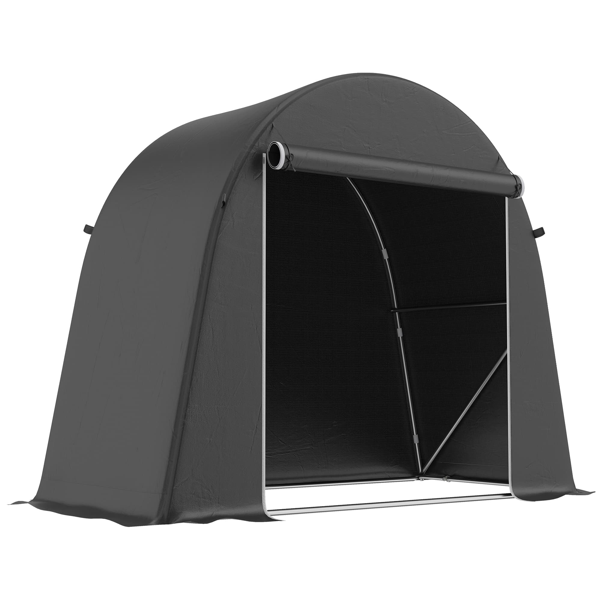 Outsunny Abri de jardin tente de stockage étanche abri moto porte enroulable fermeture éclair, 245 x 120 x 200 cm, gris foncé