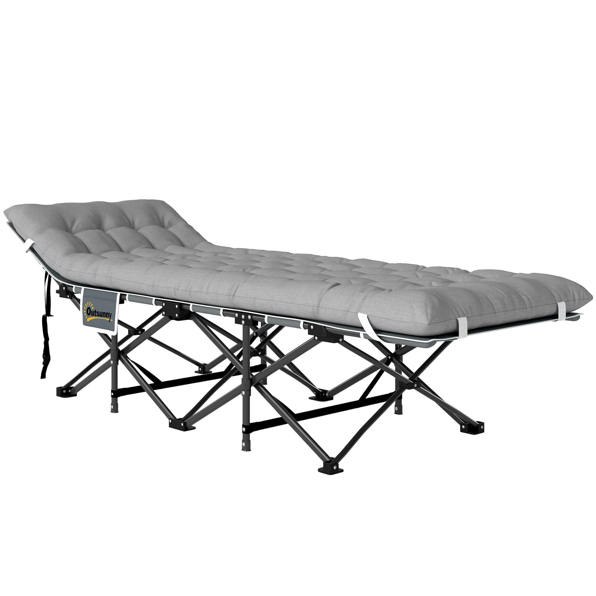 Outsunny Lit de camping pliable avec matelas, Lit de Camp Pliant, pochette latérale et sac intégré, 185 x 68 x 37 cm, gris clair