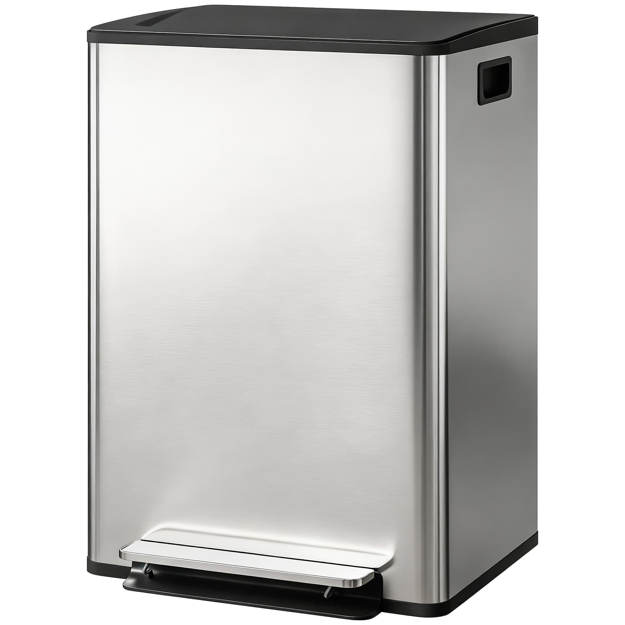 HOMCOM Poubelle à double compartiment 2 x 30L, poubelle cuisine à pédale, couvercle à fermeture douce, 47,5x37,5x67cm, argent
