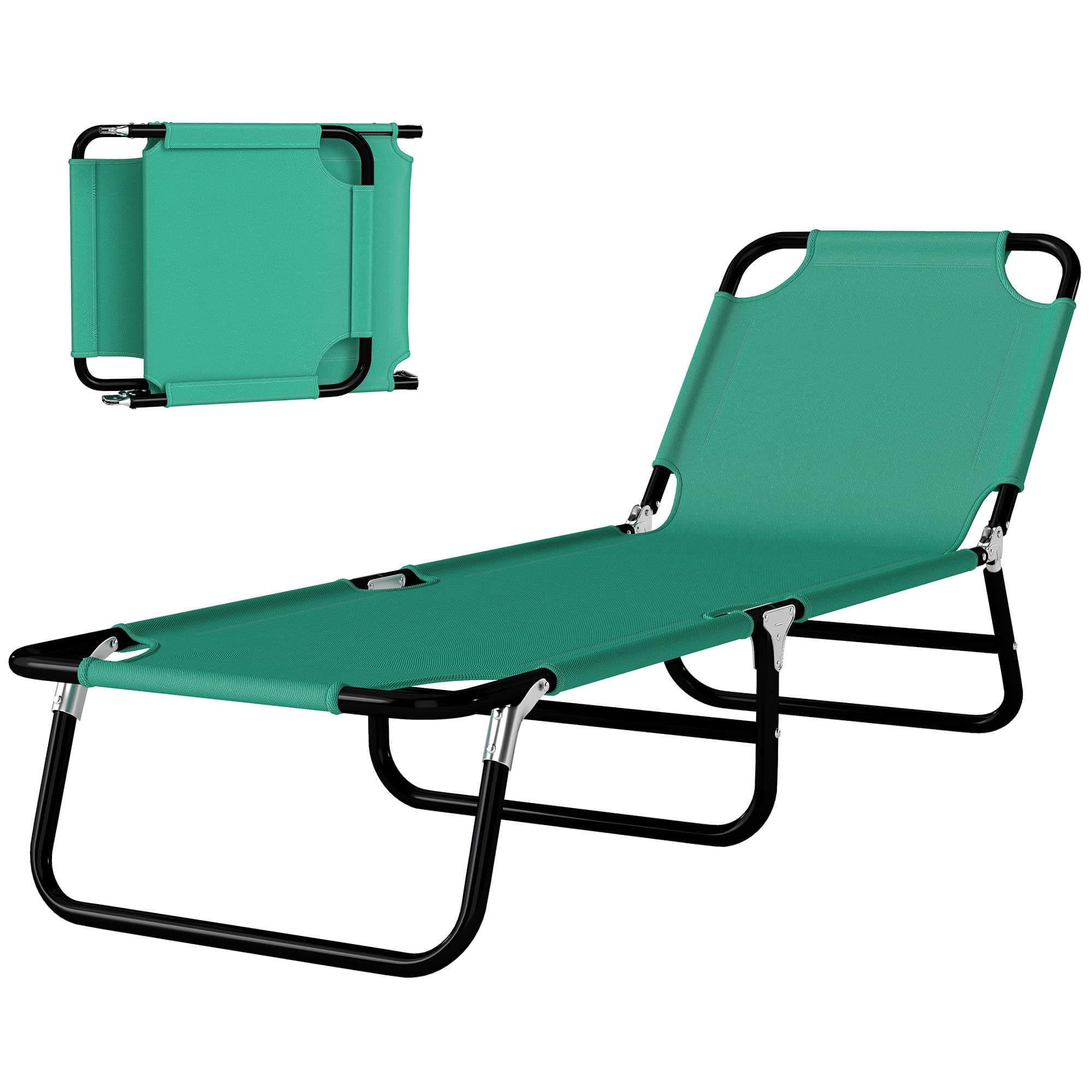 Outsunny Bain de soleil chaise longue pliante inclinable en tissu Oxford pour plage camping piscine 188 x 56 x 28 cm vert foncé