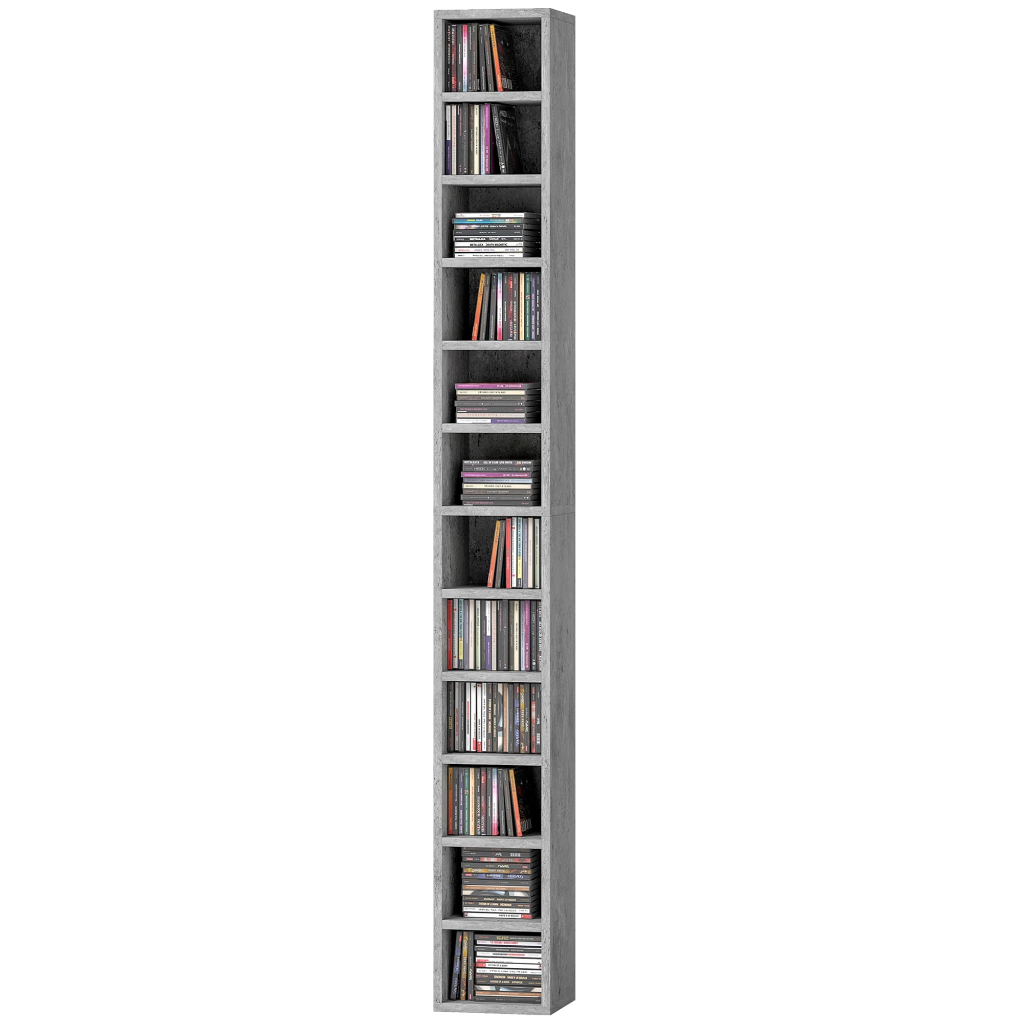 HOMCOM Bibliothèque porte-CD à 12 étagères pour 204 CD, en MDF et panneau de particules, 21x20x175 cm, Gris
