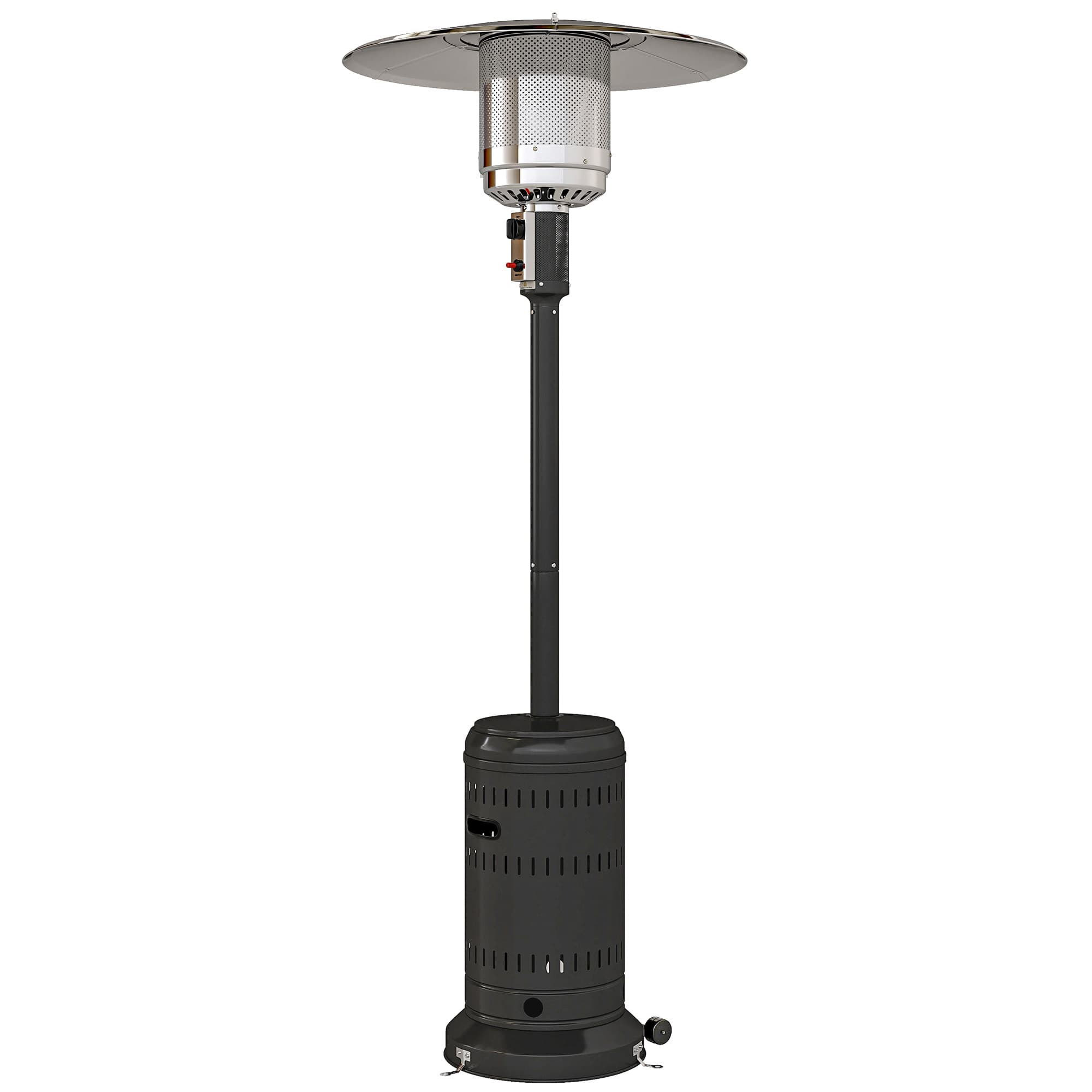 Outsunny chauffage exterieur terrasse, parasol chauffant gaz portable 11 KW niveaux de chauffe réglable 82x82x223cm noir