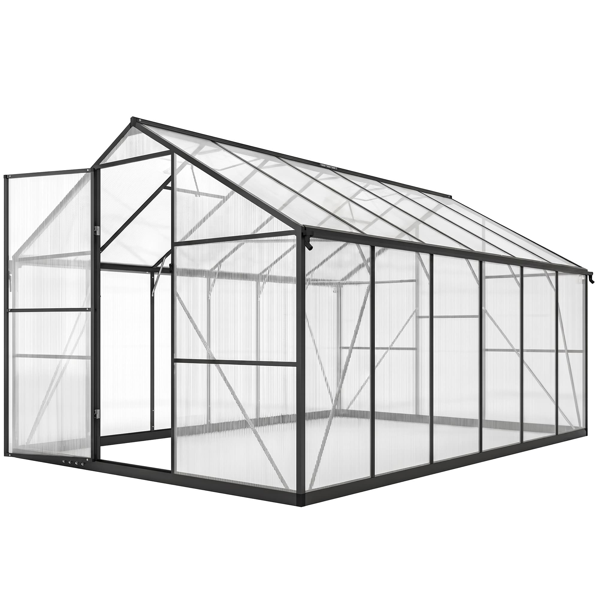 Outsunny Serre de jardin en aluminium polycarbonate, serre avec fenêtres supérieures réglables 363x247x205cm transparent