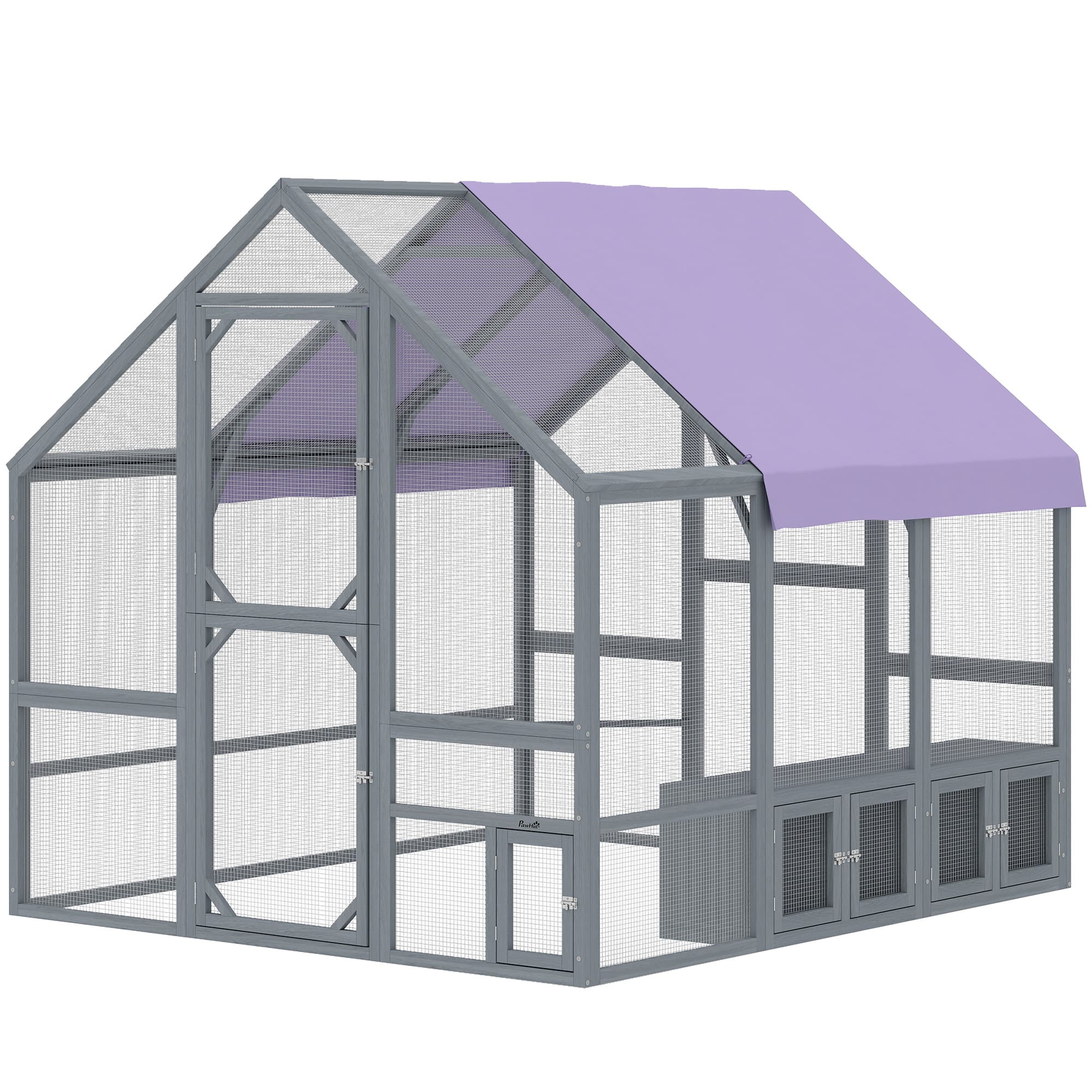 PawHut Poulailler avec bâche imperméable 2 nichoirs 2 perchoirs pour 8-10 poules Bois 211 x 186,5 x 185,5 cm Gris foncé