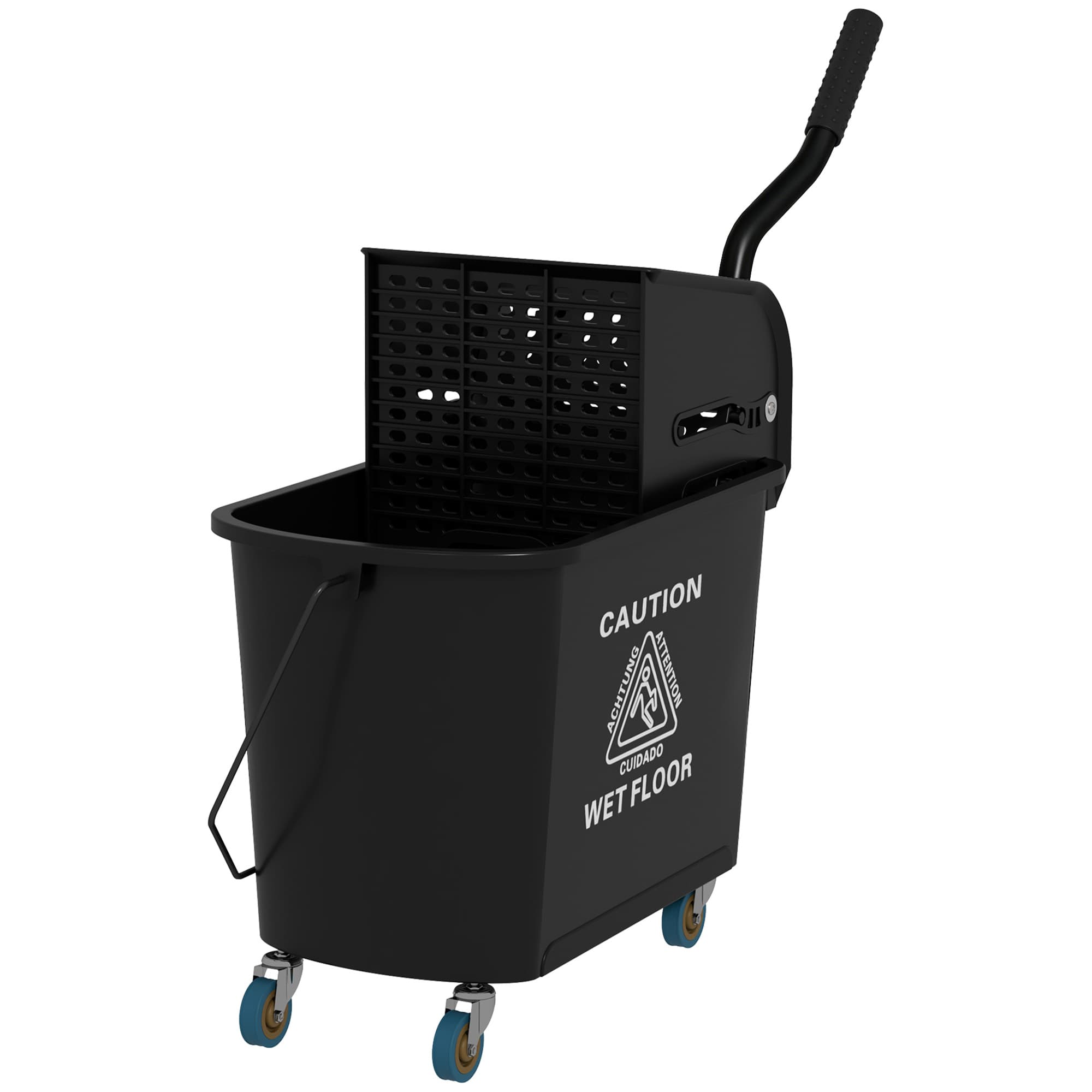 HOMCOM Chariot de nettoyage lavage seau de ménage 20 L avec essoreur et séparateur eau sale propre noir 60L x 27l x 70,5H cm