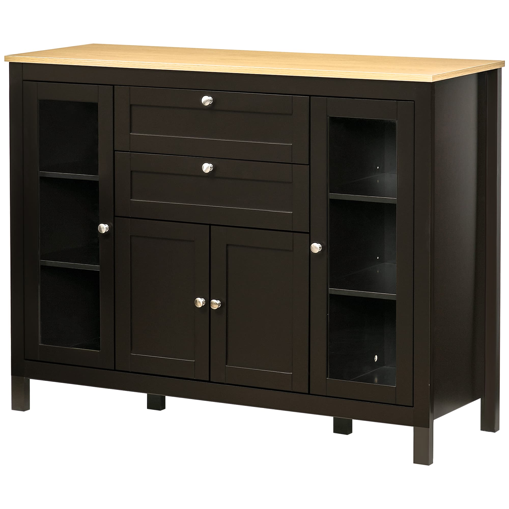 HOMCOM Buffet meuble de rangement 1 placard double porte 2 placards à porte vitrée 2 tiroirs étagère réglable 120x40x90cm noir