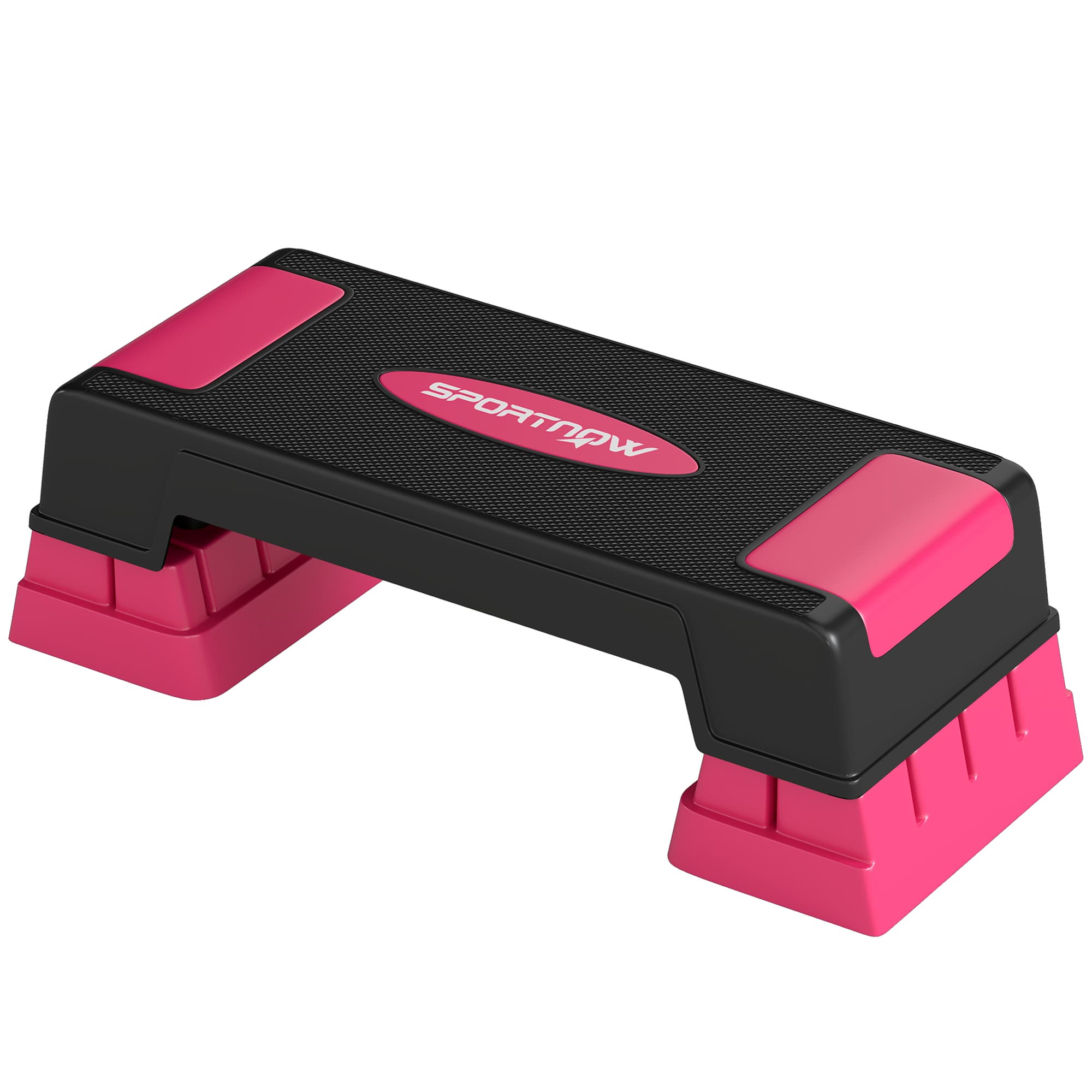 SPORTNOW Planche de step réglable en hauteur Fitness Stepper aérobie 3 niveaux (12/17,5/22,5 cm), tapis antidérapant Noir+Rose