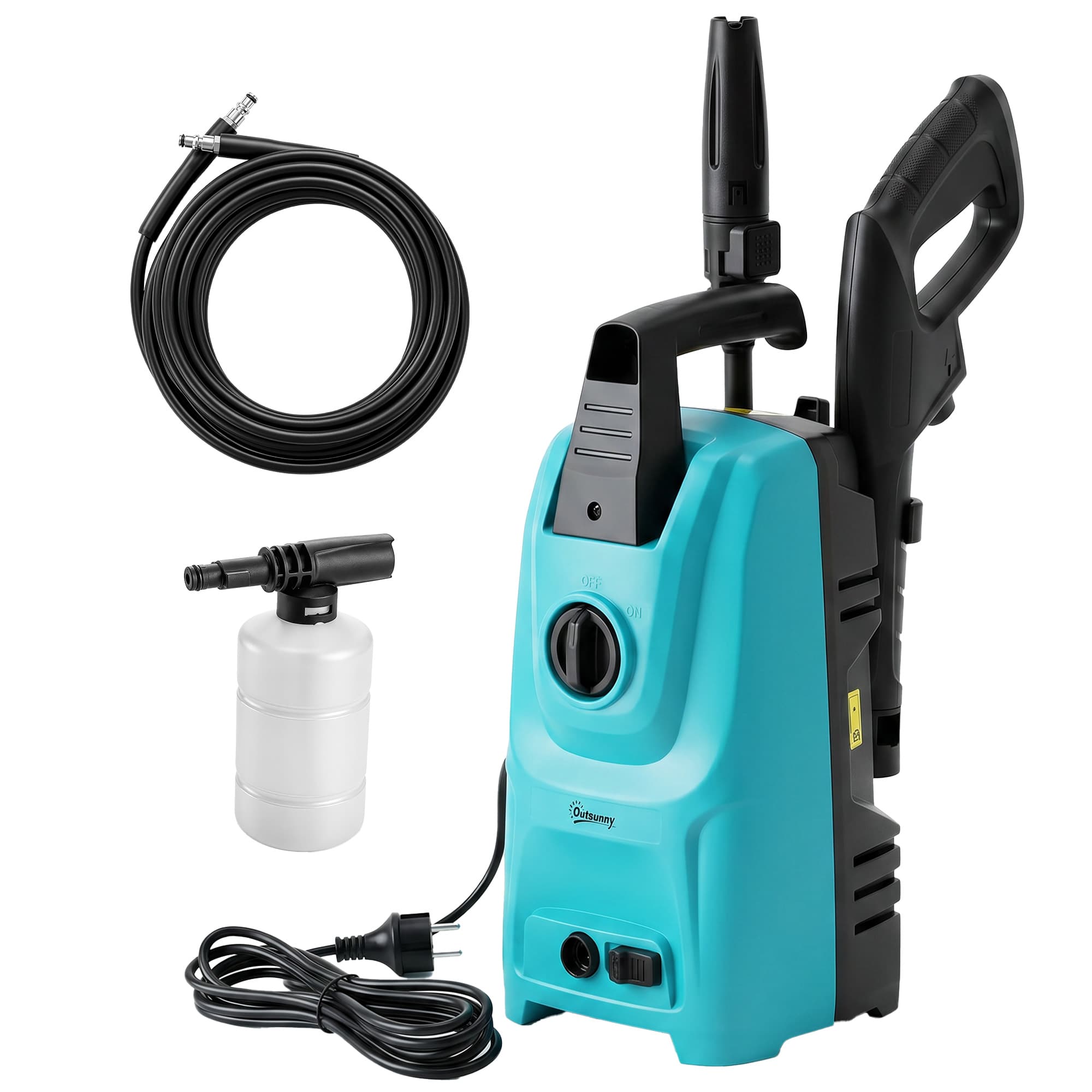 Outsunny Nettoyeur 1500 W, Pression 120 bar, Débit 390 L/h, Nettoyeur Électrique avec Buse Réglable, Tuyau 6 m, Bleu