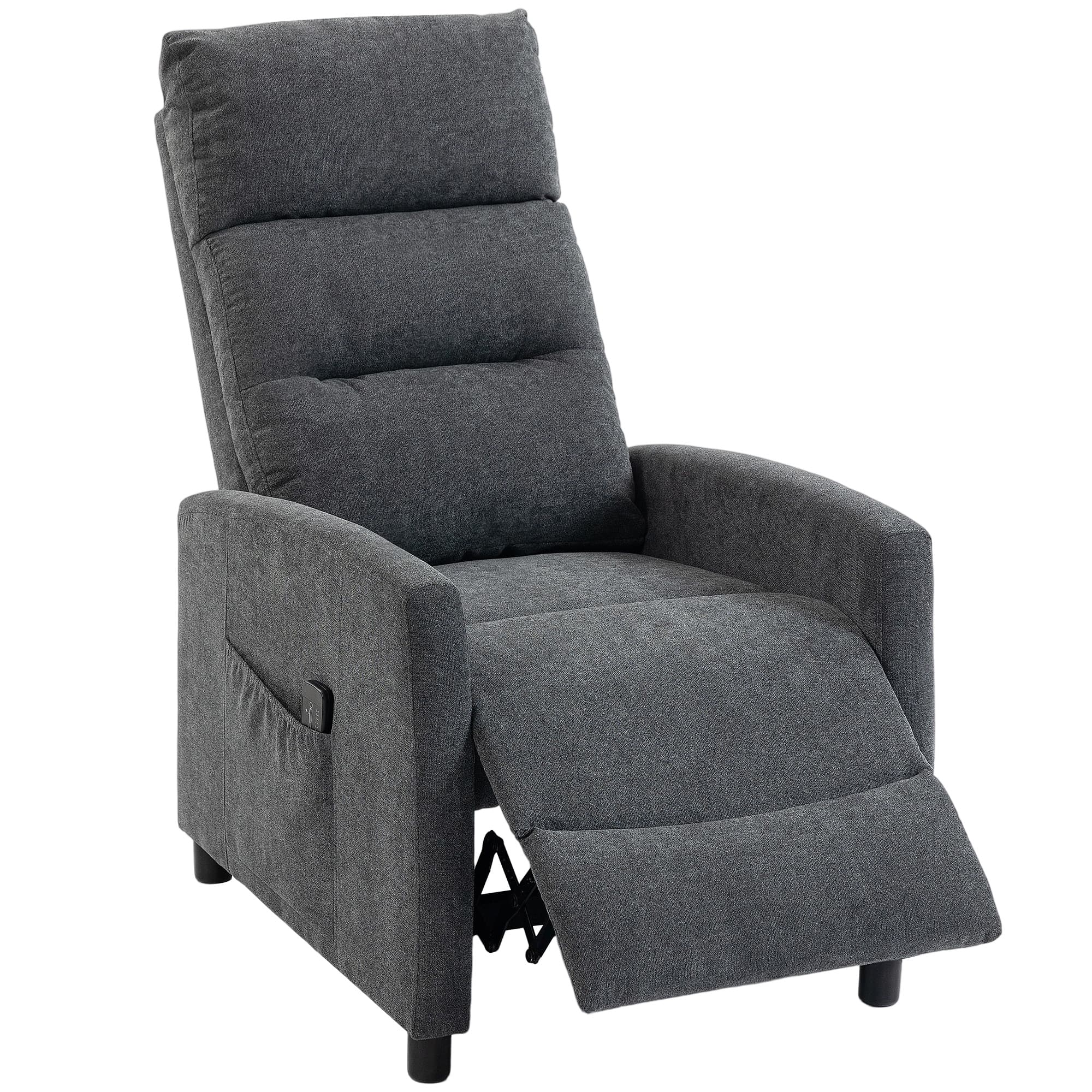 HOMCOM Fauteuil massant inclinable manuel 160° en chenille avec repose-pieds, télécommande, poches, Gris foncé