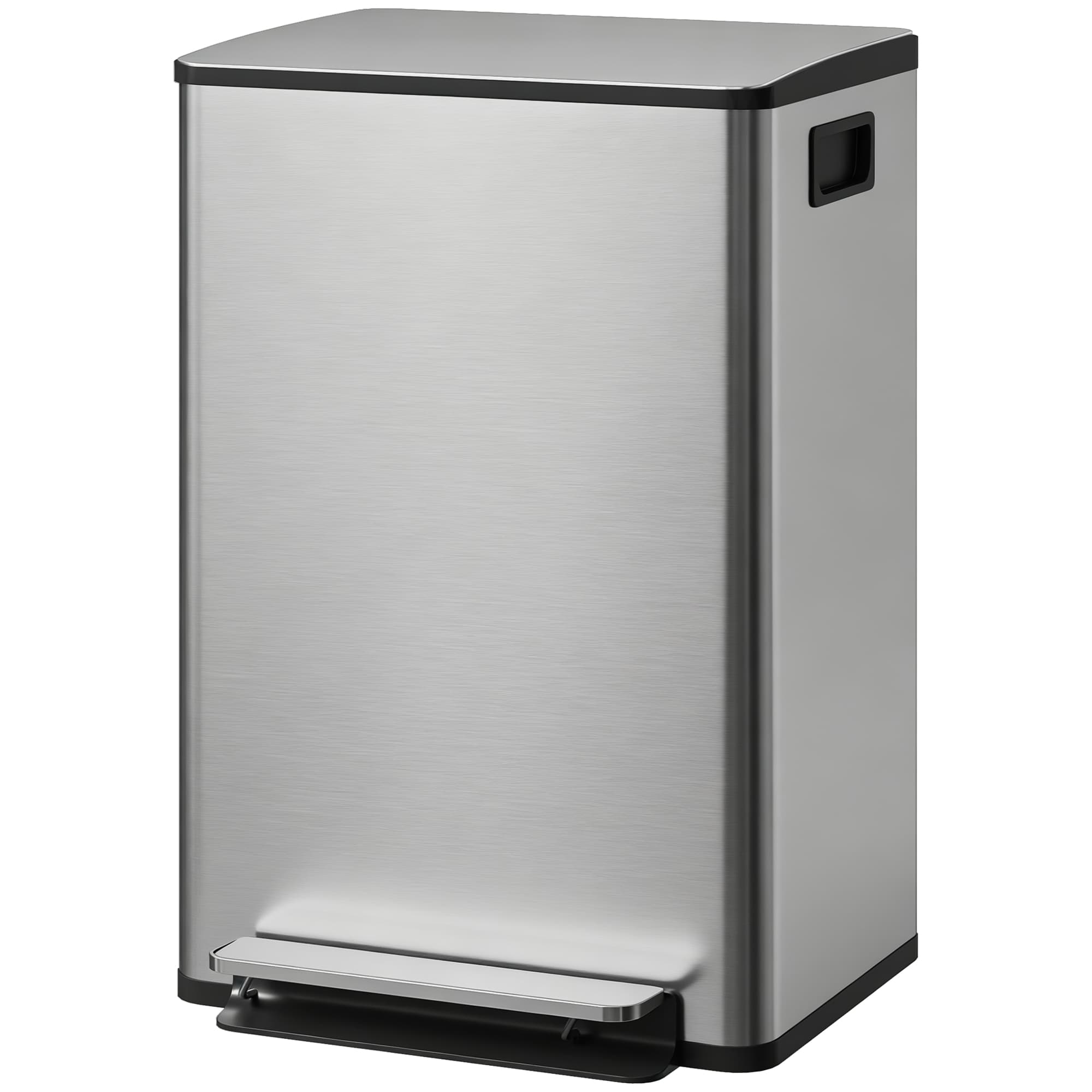 HOMCOM Poubelle cuisine 50L, poubelle à pédale, seau intérieur amovible, couvercle à fermeture douce, 41,7x36,6x62cm, argent