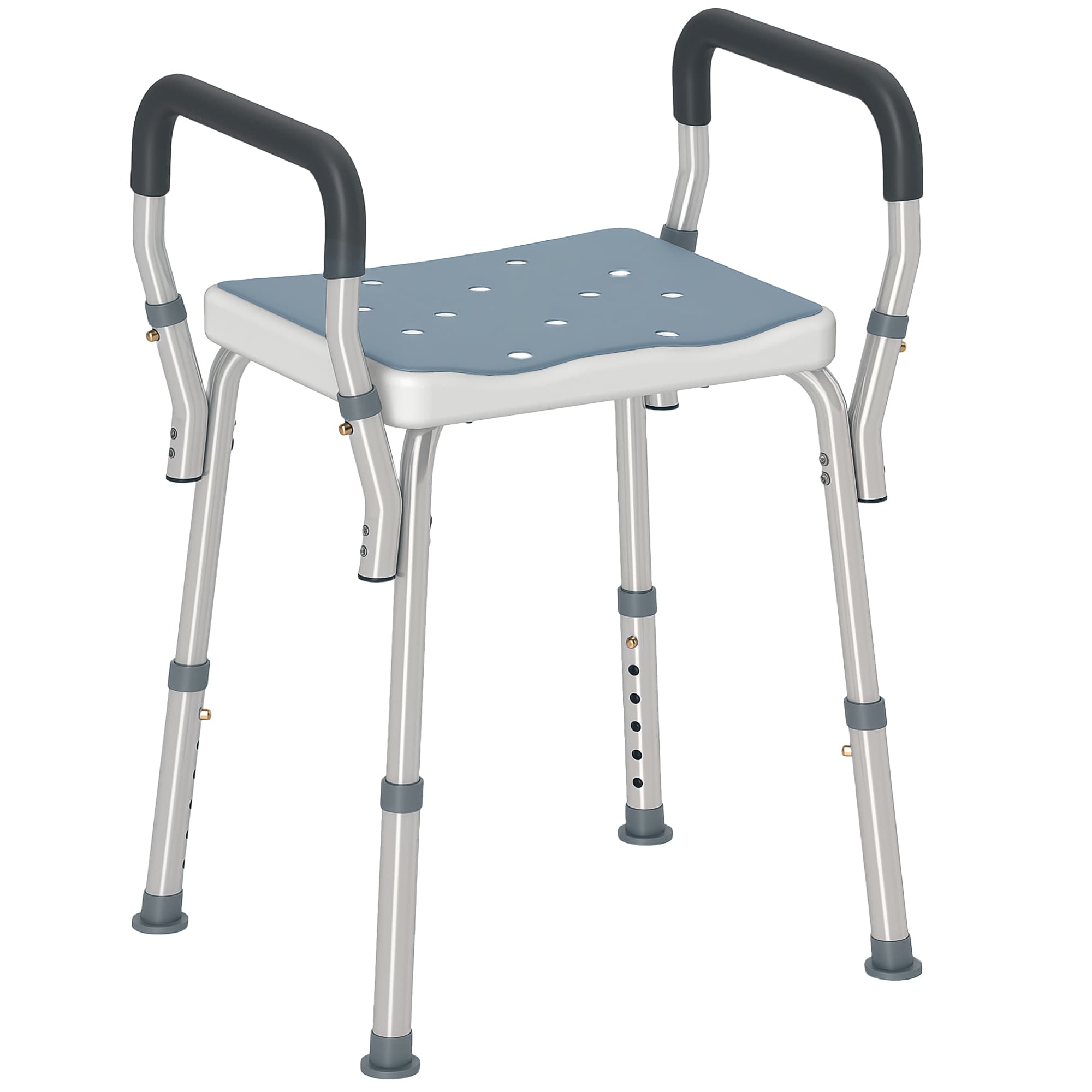 HOMCOM Tabouret de douche pour personnes âgées et handicapées avec accoudoirs, hauteur réglable, patins antidérapants, bleu