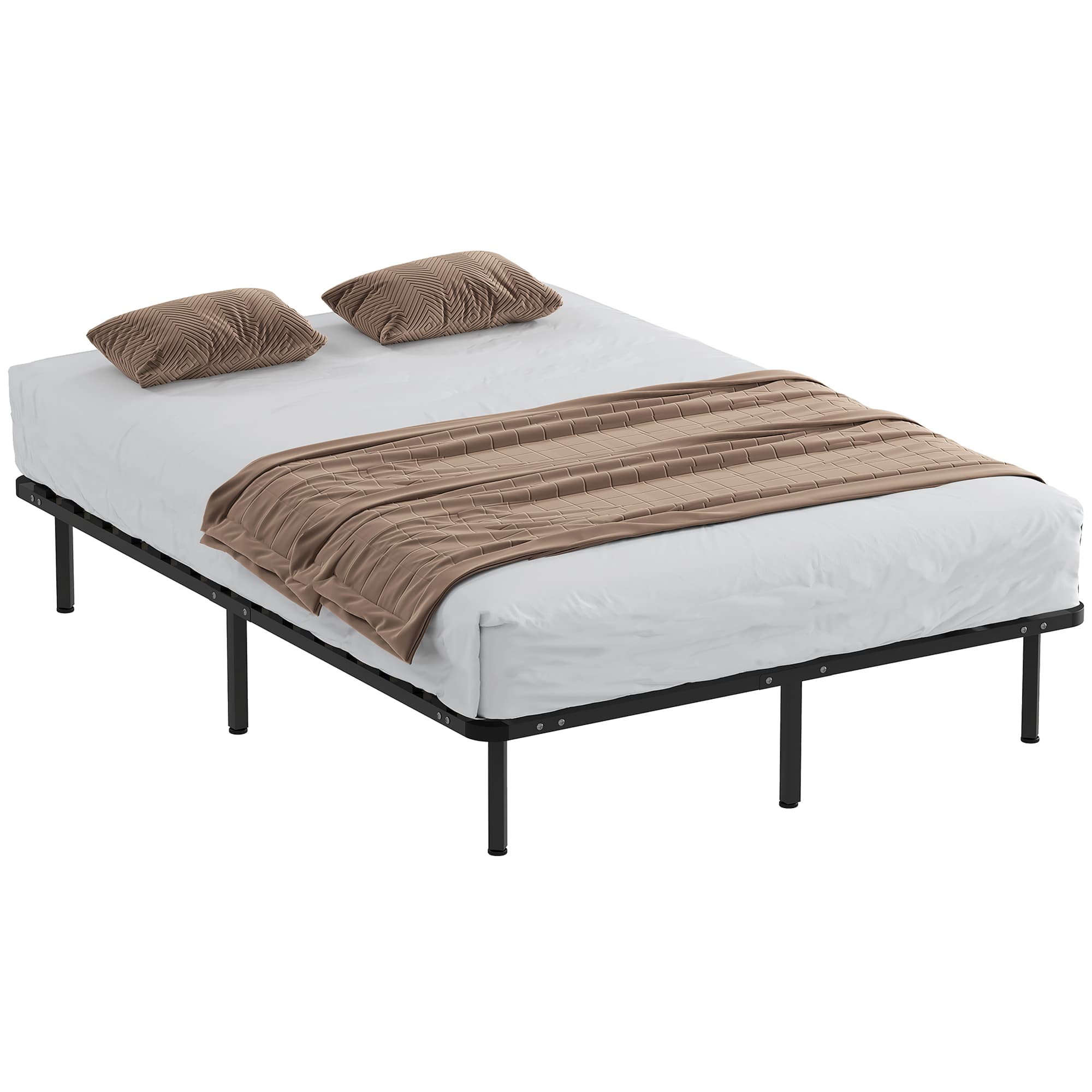 HOMCOM Cadre de lit 140 x 190 cm, lit 2 personnes en bois massif avec sommier à lattes et pied, rangement au-dessous, noir