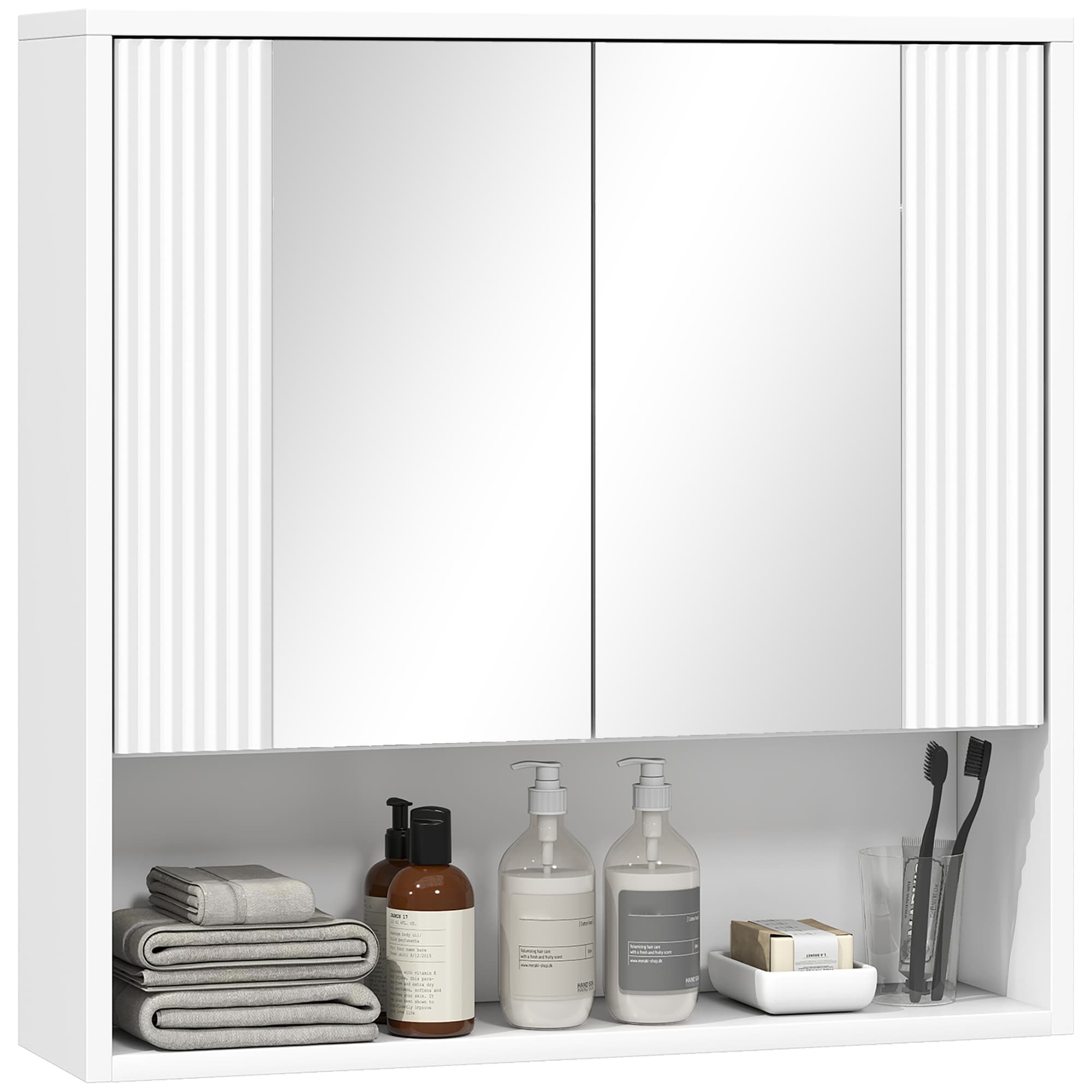 HOMCOM Armoire de salle de bain murale, meuble portes à fermeture douce, étagère réglable