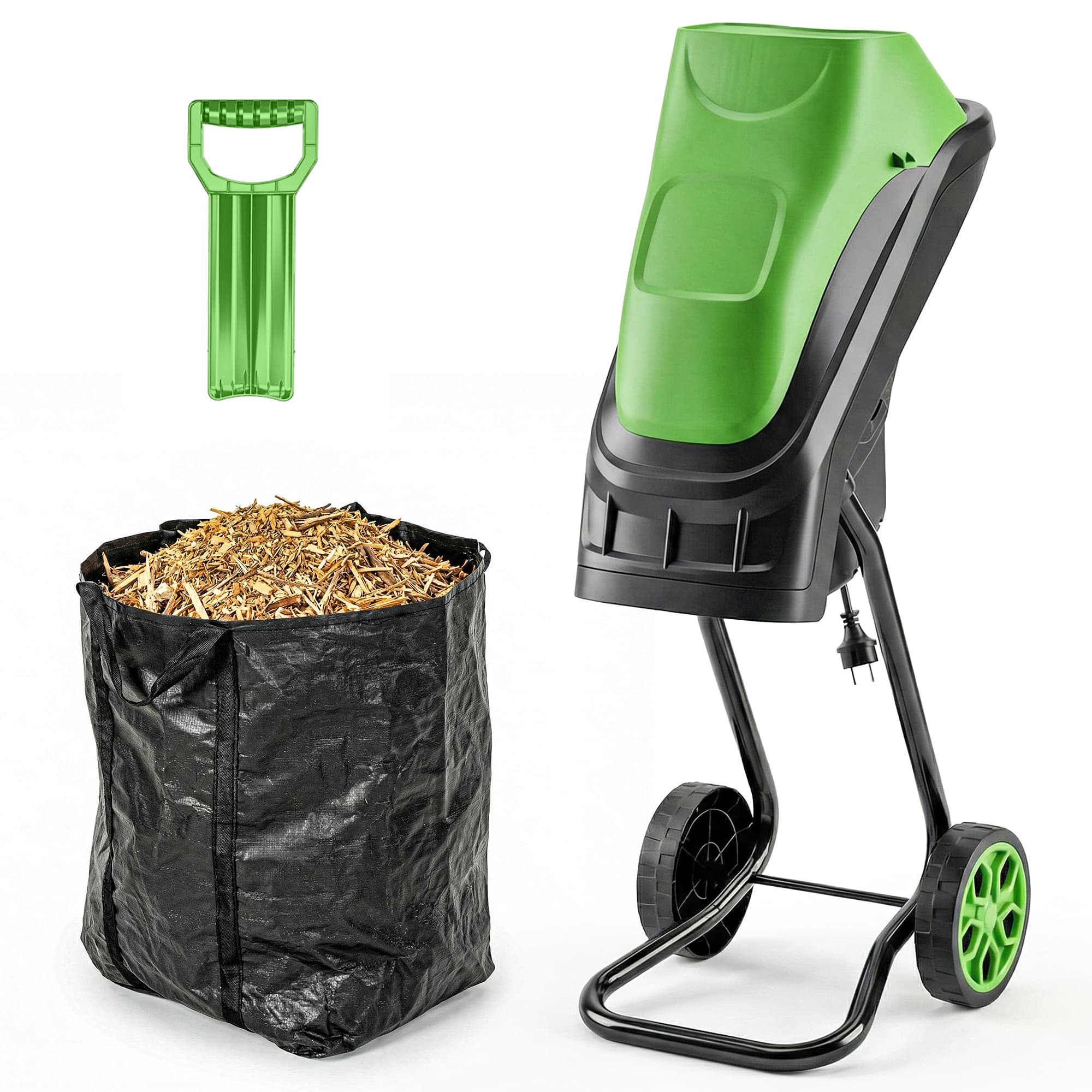 Outsunny Broyeur de Végétaux Électrique 2500 W, Broyeur de Branches avec Sac de Collecte 45L, 4300 tr/min, 44x34x96cm, Vert