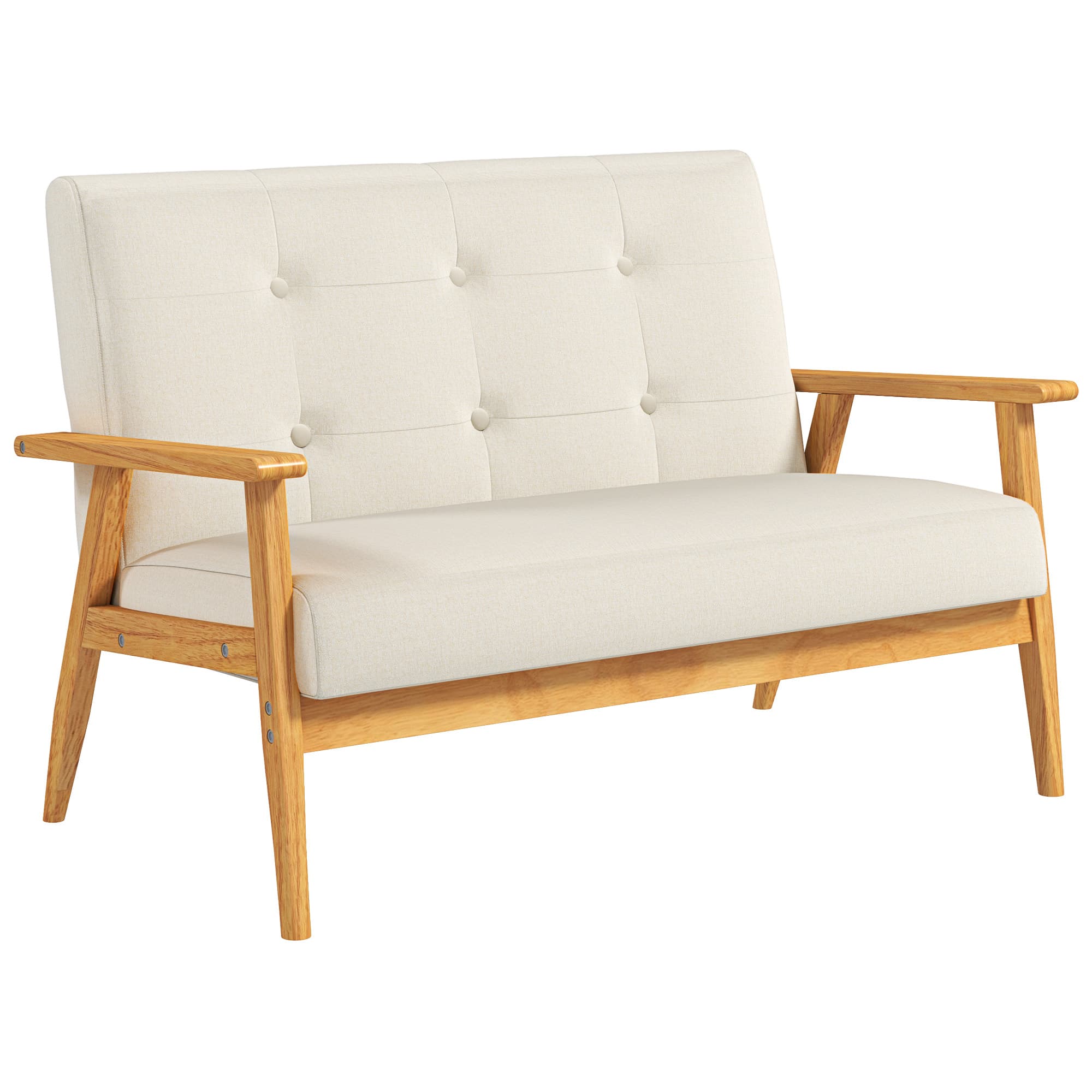 HOMCOM Canapé 3 places 115 cm canapé scandinave avec dossier capitonné, assise rembourrée et accoudoirs, beige