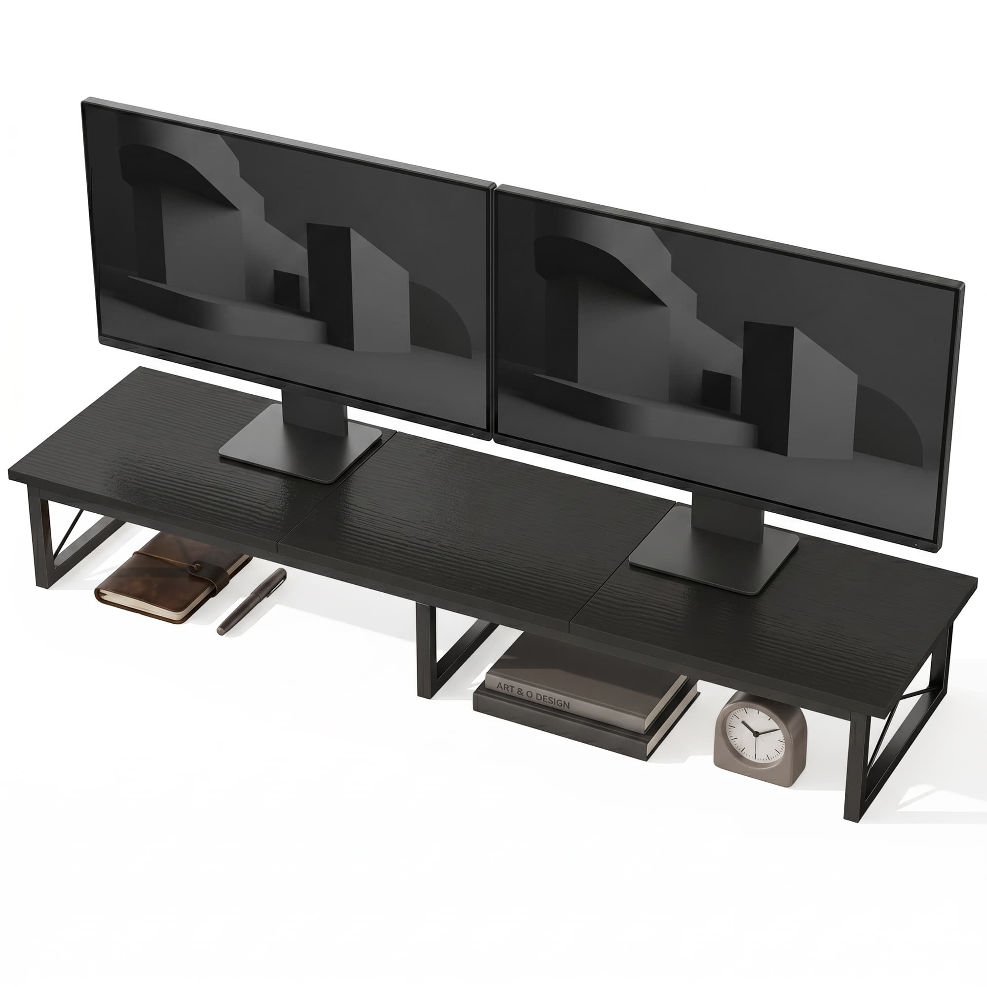 HOMCOM Support Moniteur Bureau, Rehausseur en Bois avec 2 Compartiments de Rangement, Noir