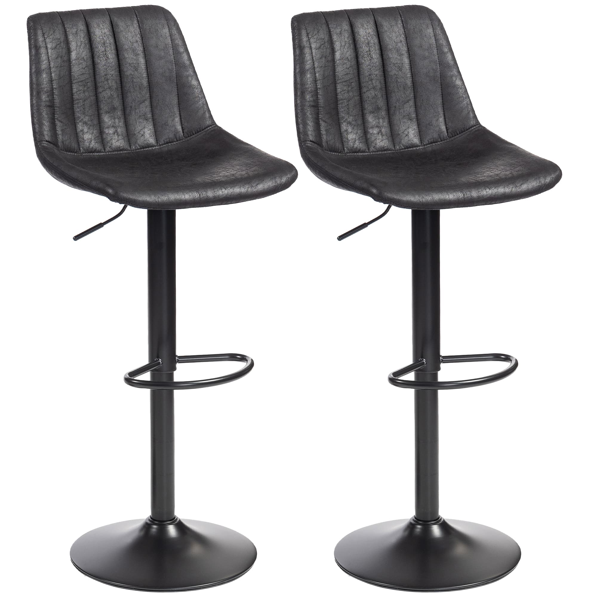 HOMCOM Lot de 2 tabourets de bar au design rétro, incl. repose-pieds, hauteur réglable, vérin à gaz, Noir