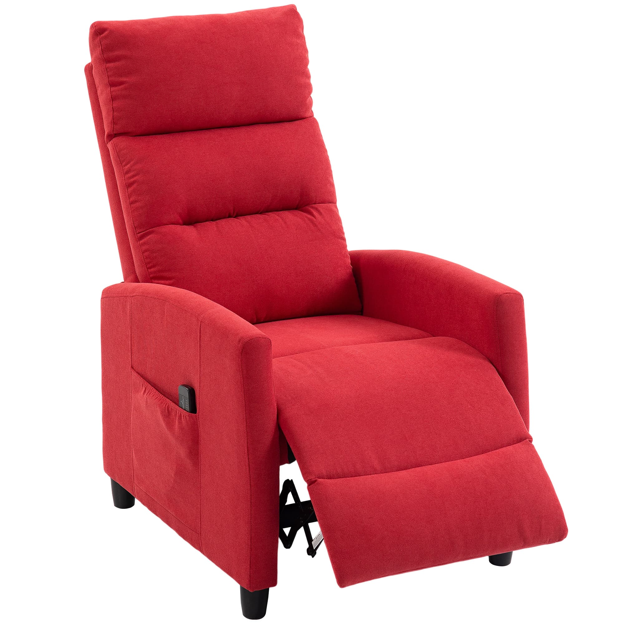 HOMCOM Fauteuil Massant Inclinable Manuel 160° en Chenille avec Repose-pieds, Télécommande, Poches, Rouge vin