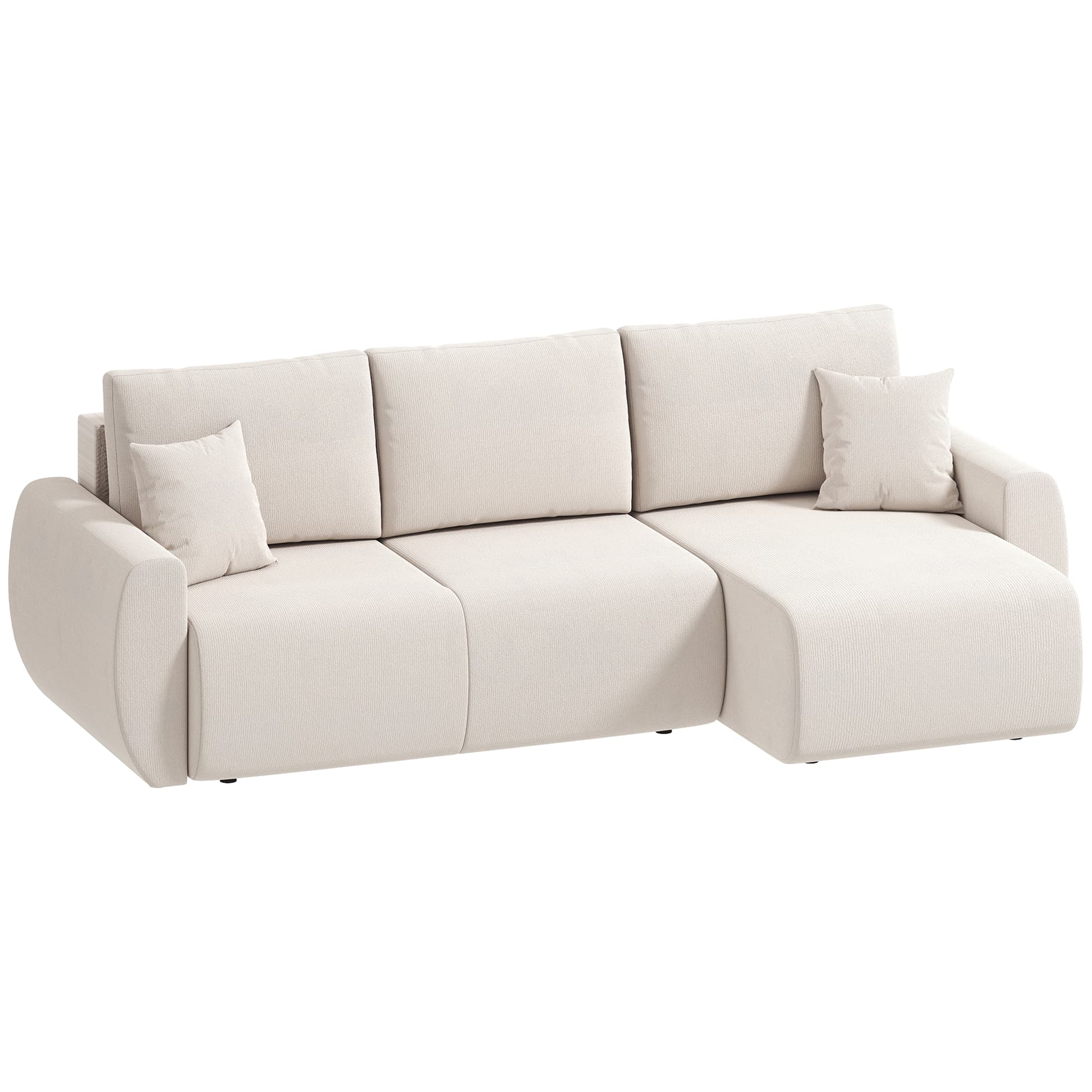 HOMCOM Canapé-lit avec chaise longue réversible, canapé 3 places en L en imitation daim, blanc crème