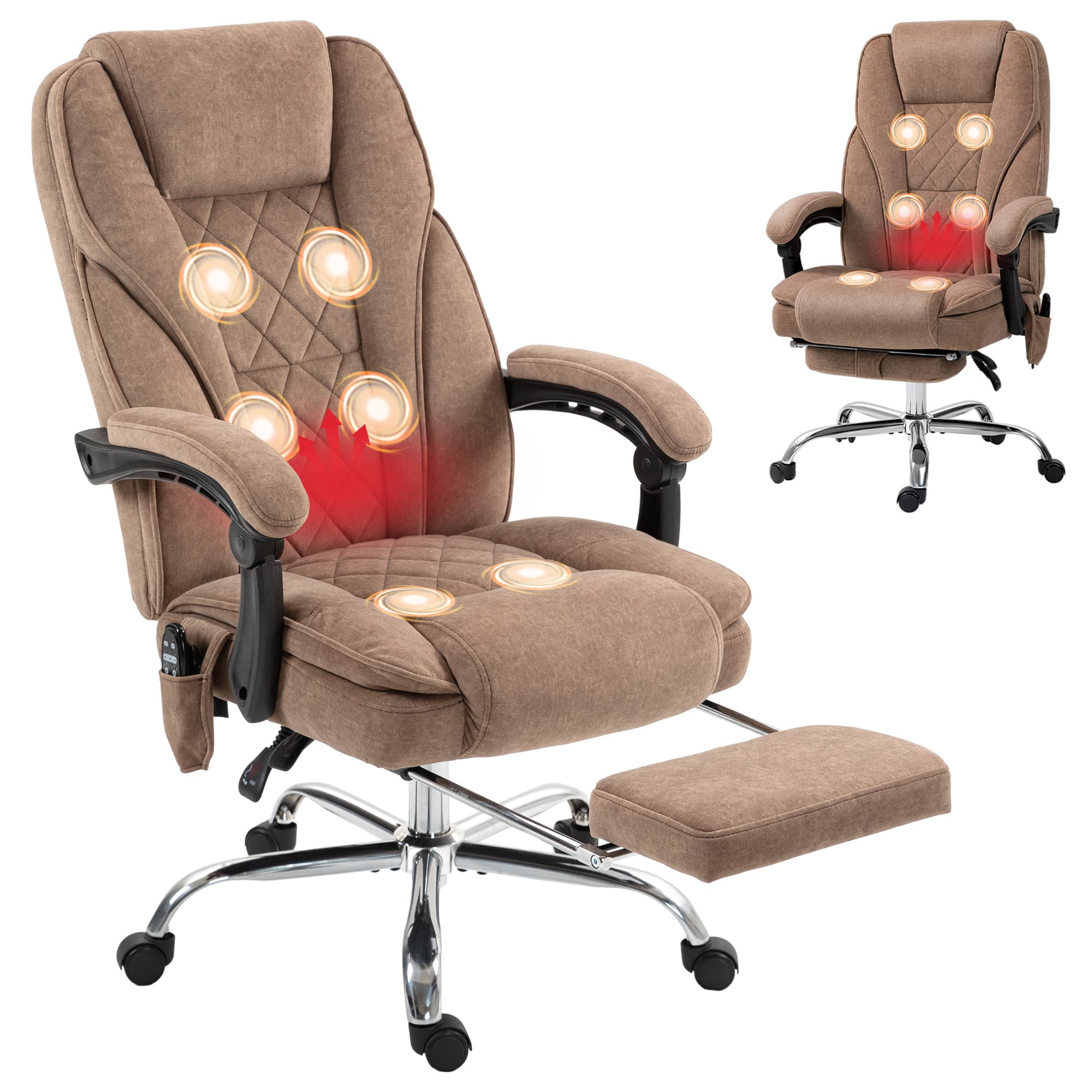 Vinsetto Fauteuil de bureau ergonomique avec fonction massage, repose-pieds, pivotant, monté sur roulettes, Marron