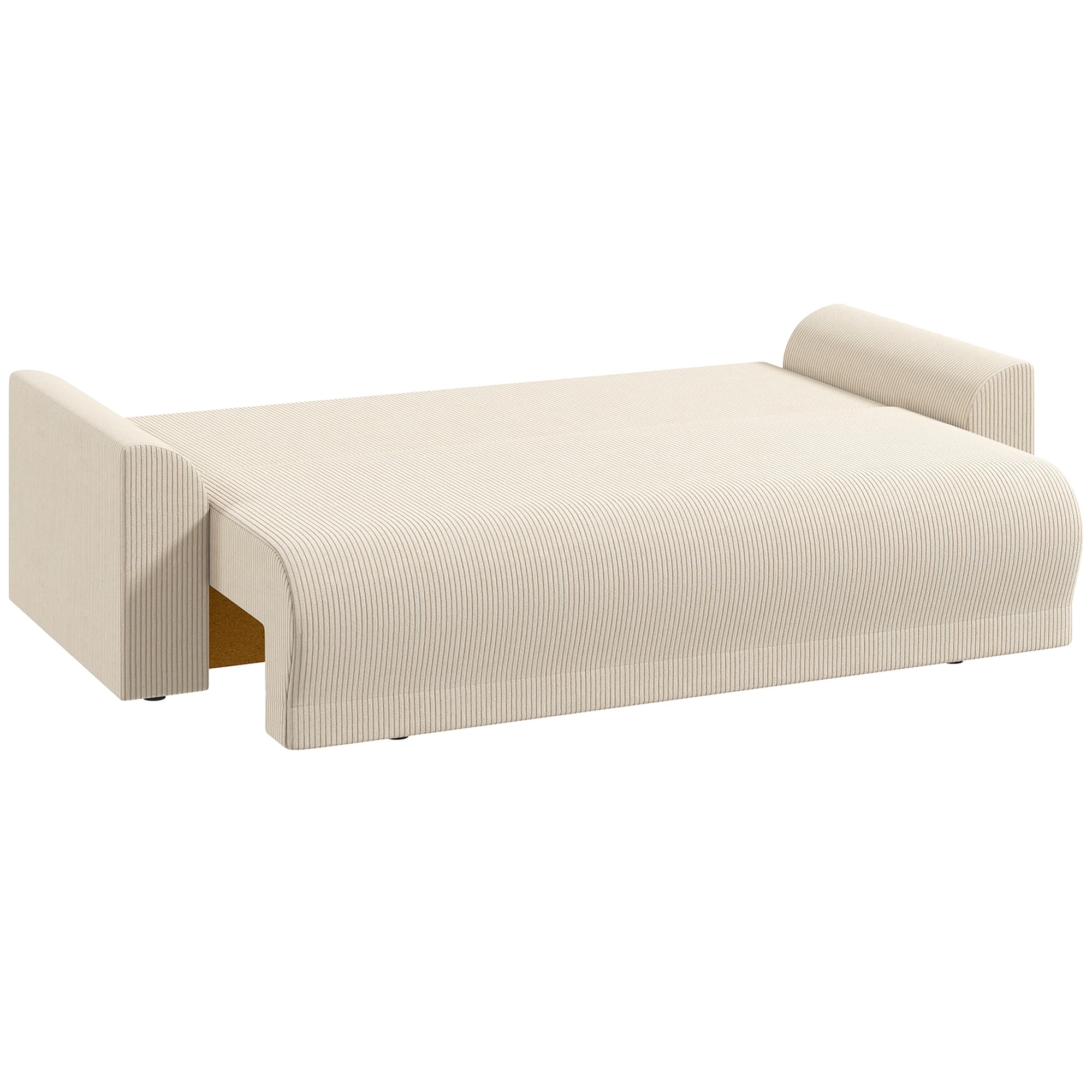 HOMCOM Canapé-lit 190x150 cm canapé 3 places avec fonction lit, coussins, rangement, effet velours côtelé pour salon, Beige