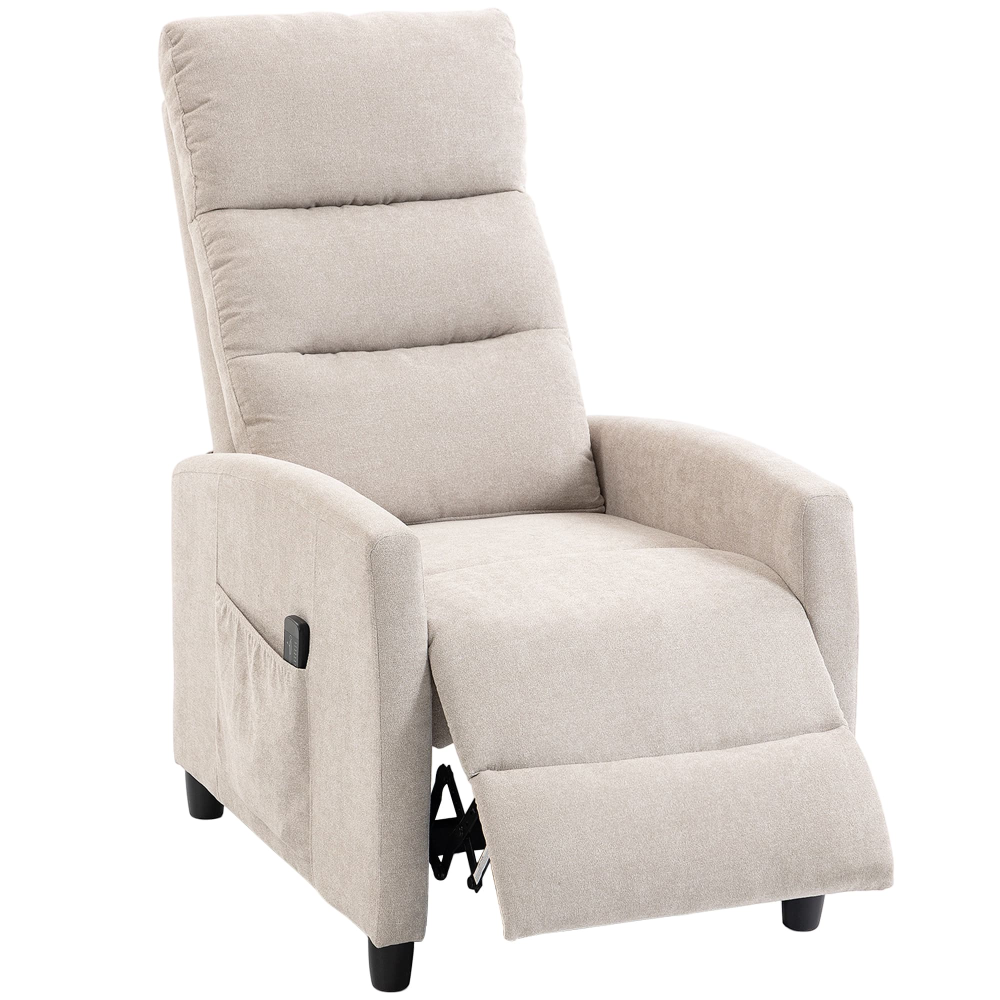HOMCOM Fauteuil de massage inclinable fauteuil de relaxation en chenille avec repose-pieds poche latérale télécommande crème