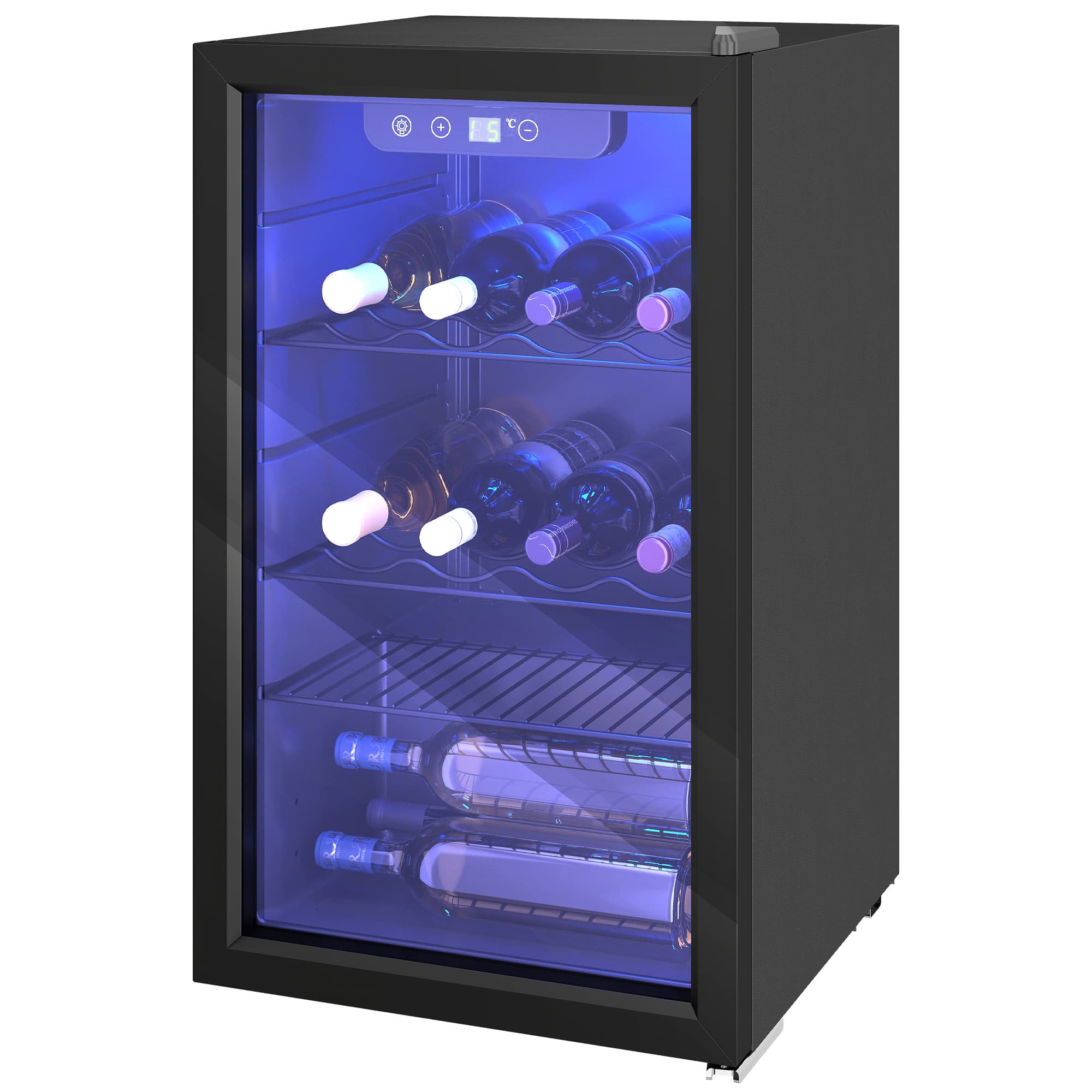 HOMCOM Cave à vin 24 bouteilles 68L, réfrigérateur à vin et boissons avec température réglable 4-16 °C, porte réversible, noir