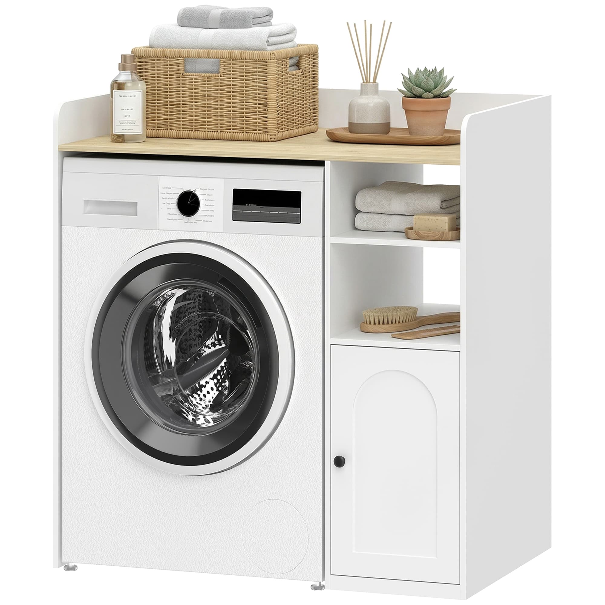 HOMCOM Meuble machine à laver, armoire machine a laver avec compartiments ouverts et porte, 93,5 x 60 x 100 cm, blanc