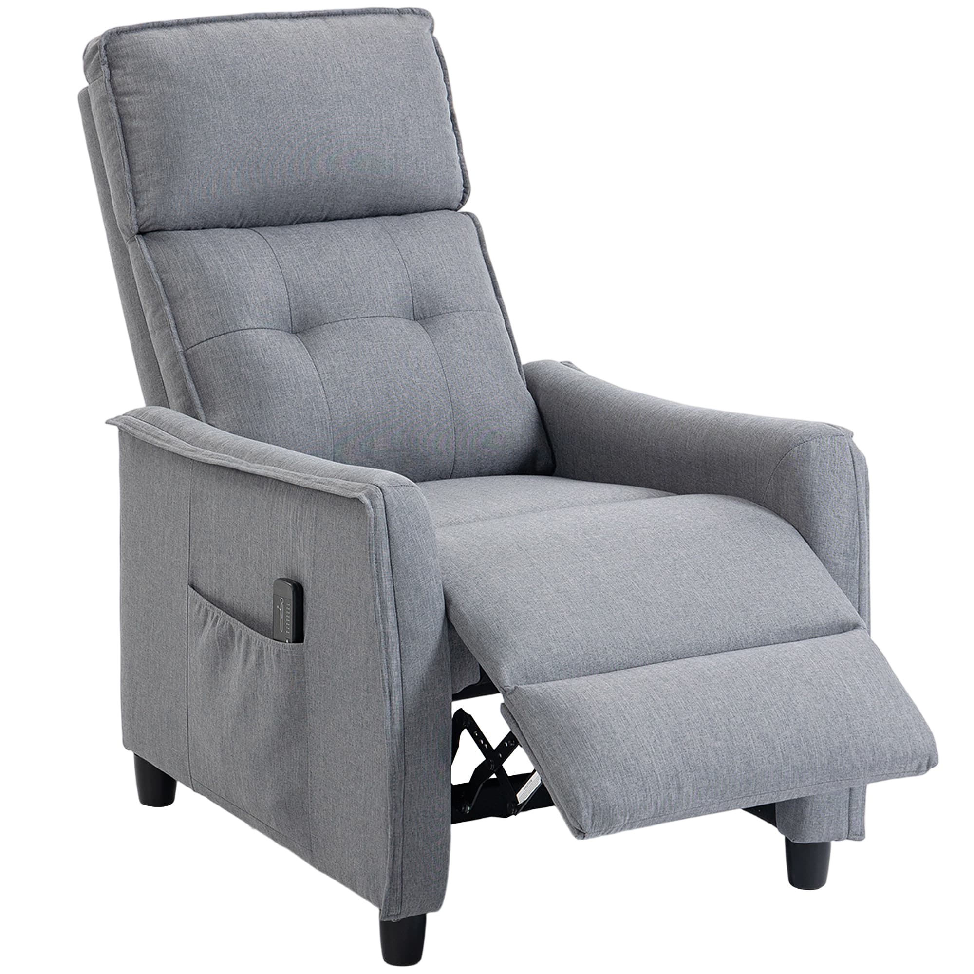 HOMCOM Fauteuil Massant Reclinable Manuel en Tissu Effet Lin avec Télécommande, Gris clair