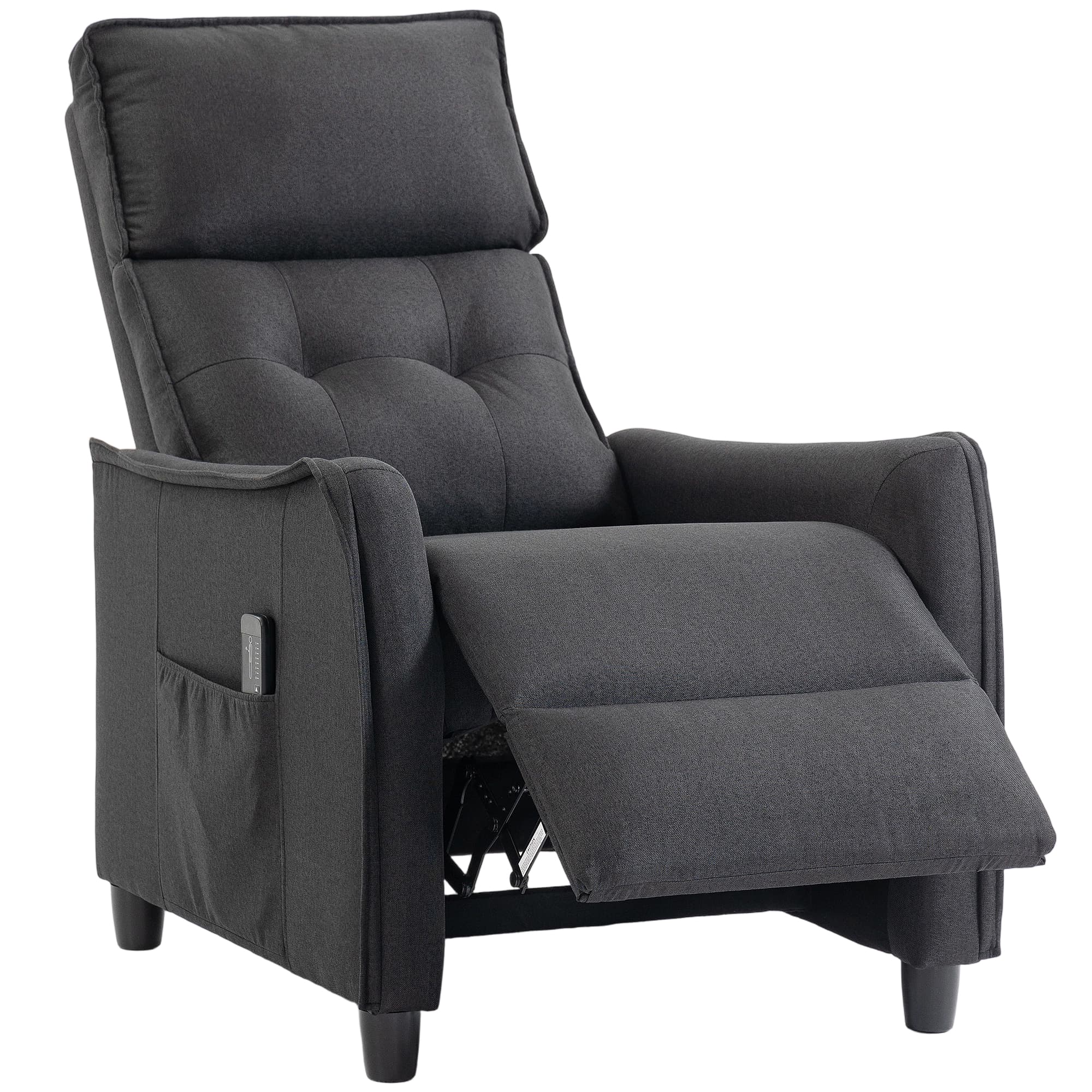 HOMCOM Fauteuil Massant Inclinable Manuel en Tissu Effet Lin avec Télécommande, Gris Foncé