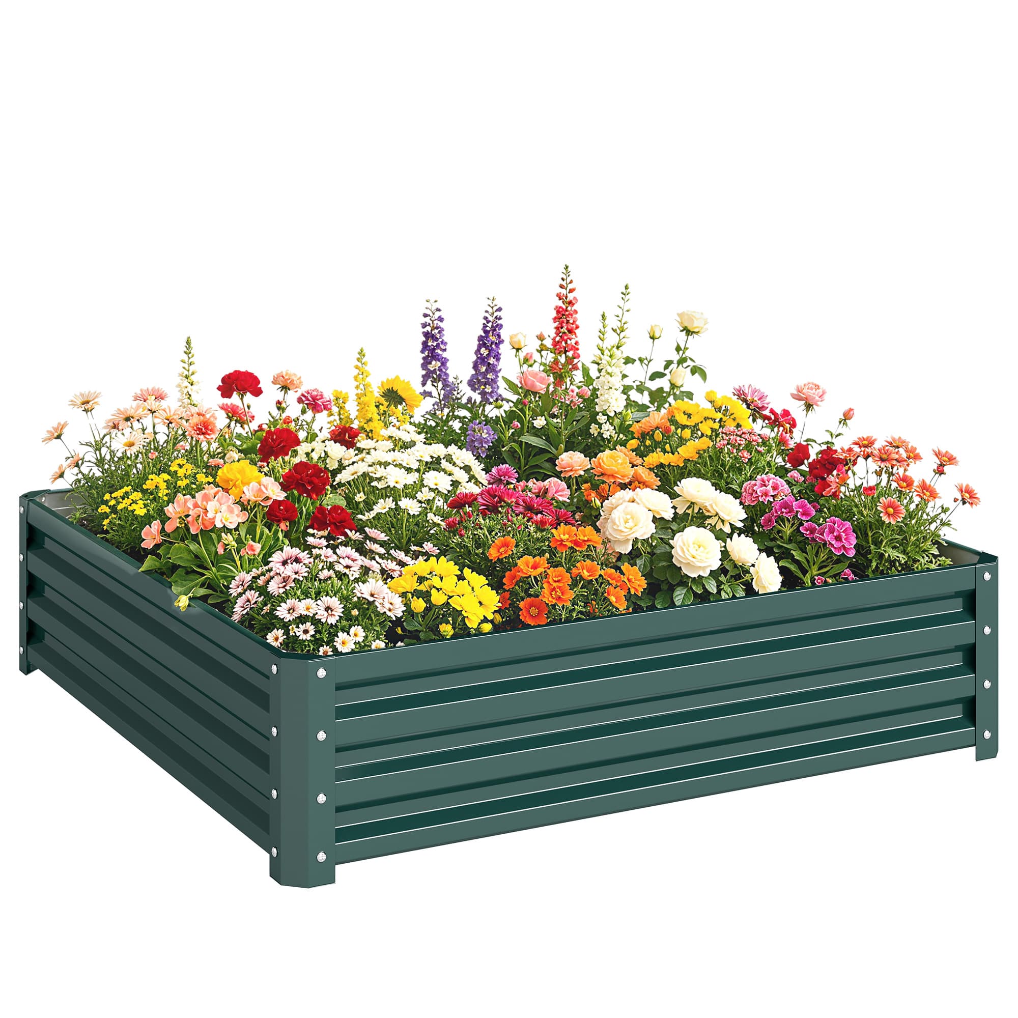 Outsunny Carré potager de jardin tôle d'acier ondulée profond de 30 cm 120 x 120 x 30 cm vert foncé Aosom France