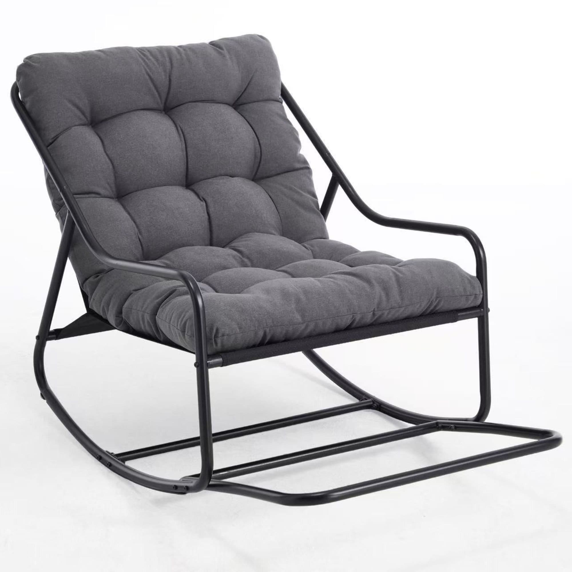 Fauteuil à bascule d'extérieur avec coussin de confort, pour salon, chambre, coin lecture, 75x116x82 cm, Gris Aosom FR