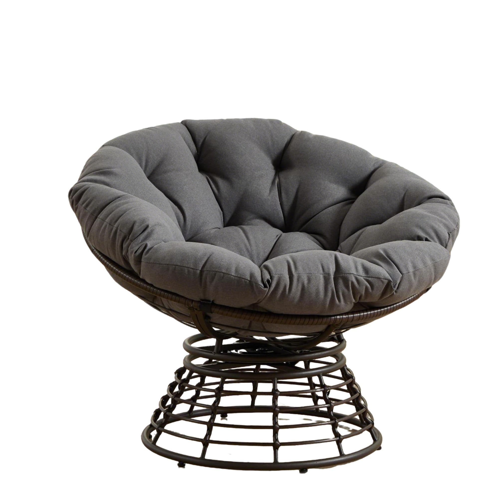 Fauteuil Papasan, pivotant à 360°, coussin épais, cadre en acier, 92x92x67 cm, Gris Aosom FR
