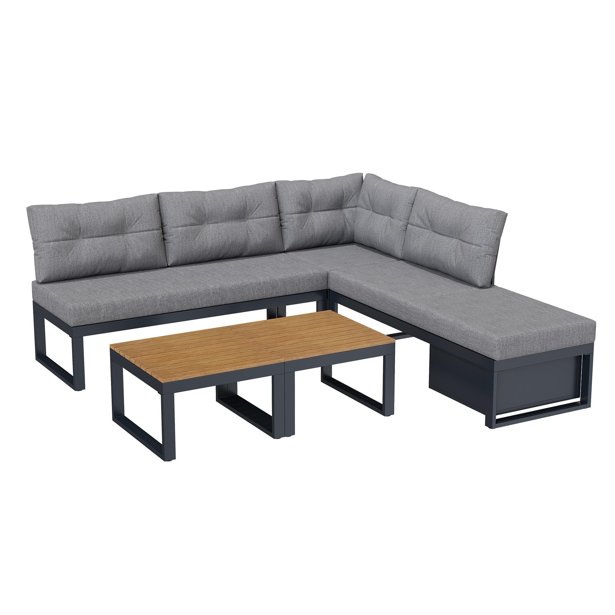 Ensemble de meubles de jardin avec dossiers réglables et fonction relax, rangement dissimulé, pour terrasse, balcon et jardin, Gris foncé Aosom FR