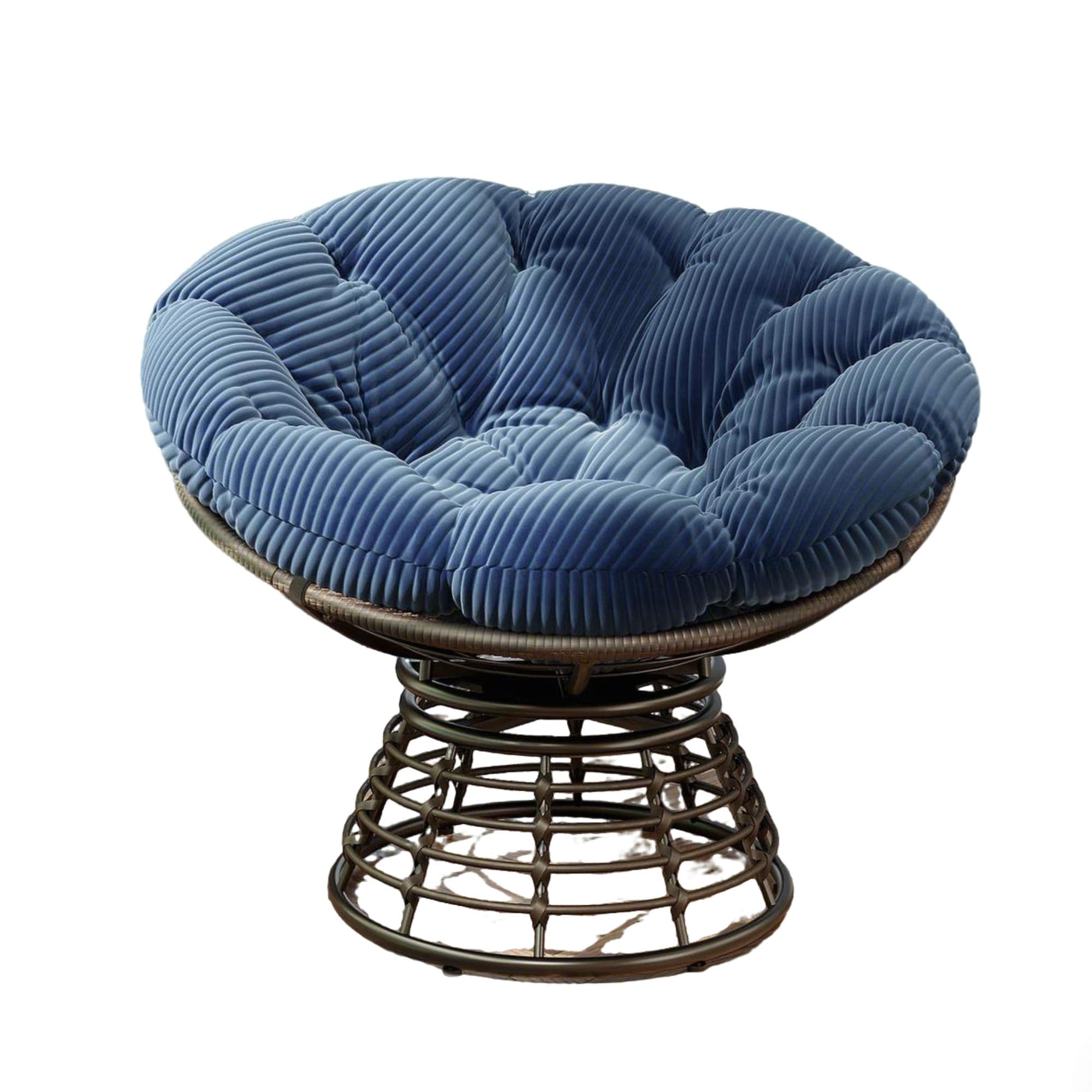 Fauteuil Papasan, pivotant à 360°, coussin épais(velours côtelé), cadre en acier, 92x92x67 cm, Bleu marine Aosom FR